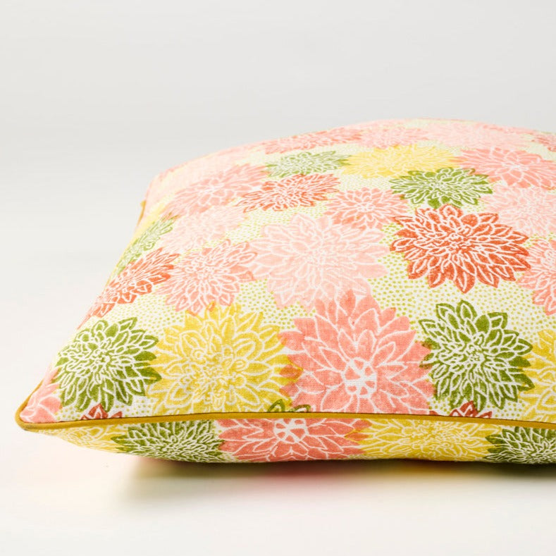 Premium Piped Cushion Cover - Soft Dahlia Peach & Sap Green - Perfect for Sofa, Bed, and Home Decor
