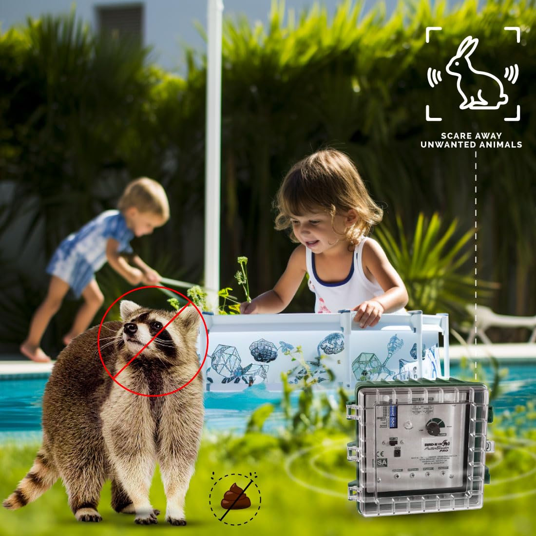Bird-X Critter Blaster PRO Sonic Animal & Bird Repeller - 4 Speaker System with 8 Digital Sounds | 6 Acre Coverage (2-10 kHz) | Easy Installation for Gardens, Farms & Outdoor Areas