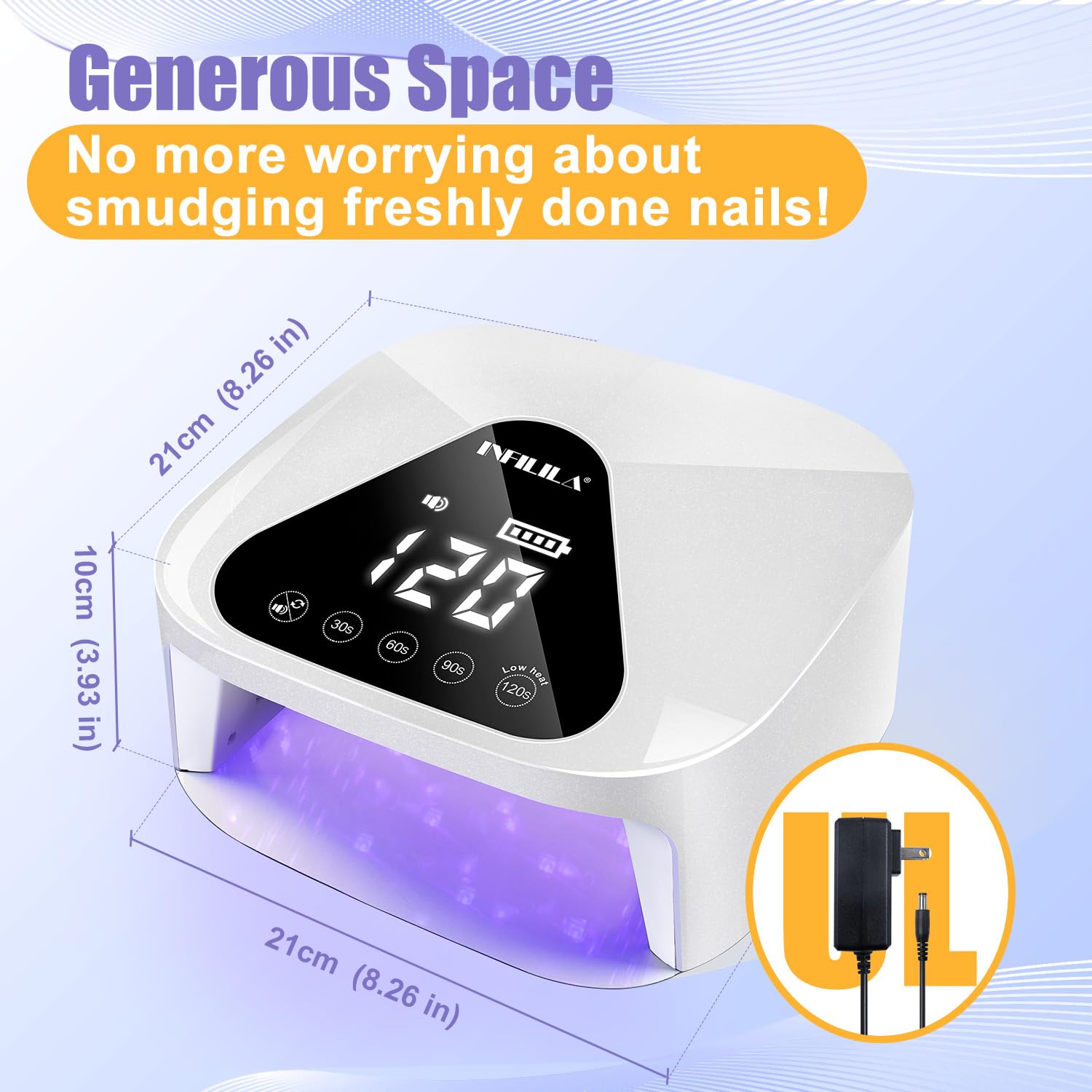 NXJ INFILILA 54W Rechargeable UV LED Nail Lamp - Wireless Gel Nail Light for Fast Curing, Professional Cordless Nail Dryer for Salon & Home Use (Pearl White) | Perfect for Gel Polish Manicures, Pedicures & DIY Nail Art