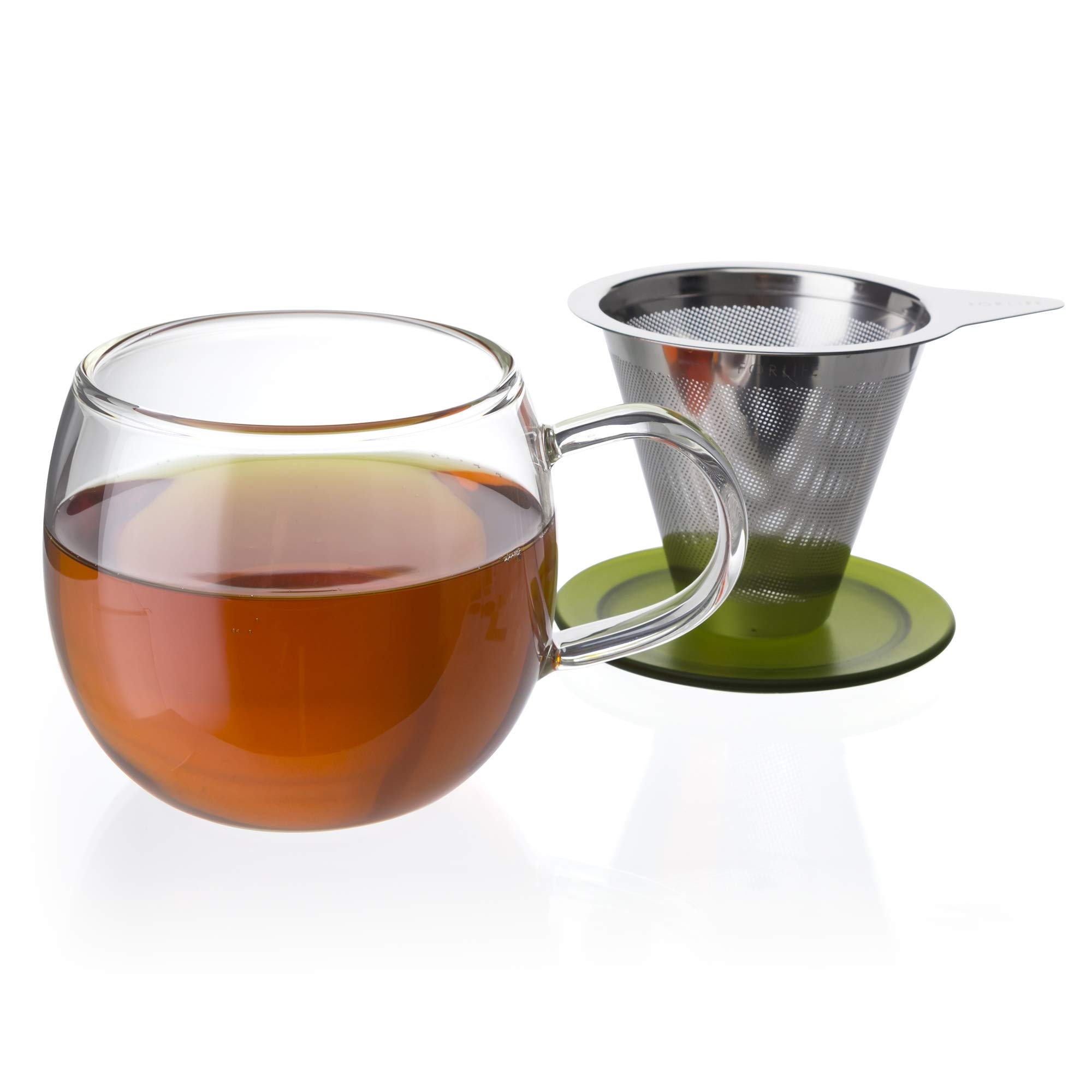 FORLIFE Lucidity Glass Tea Infuser Cup with Strainer - 12 oz (355ml) - Perfect for Brewing Green Tea, Herbal Tea & Loose Leaf Tea - Ideal for Home, Office & Tea Lovers