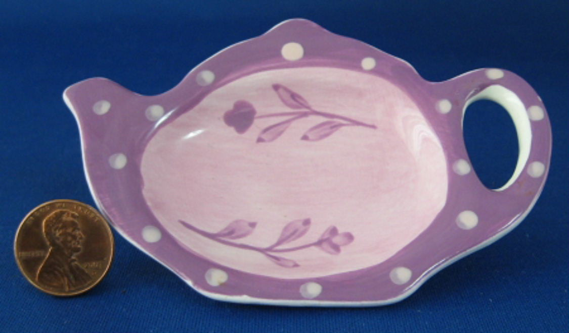 Hausenware Floral Teapot-Shaped Tea Bag Caddy with Spoon Holder - Purple Ceramic Tea Bag Organizer for Kitchen Countertop & Afternoon Tea Party Decor