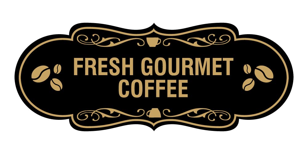 Stylish Black & Gold Gourmet Coffee Sign - Small Wall Decor for Kitchen, Cafe & Coffee Shop
