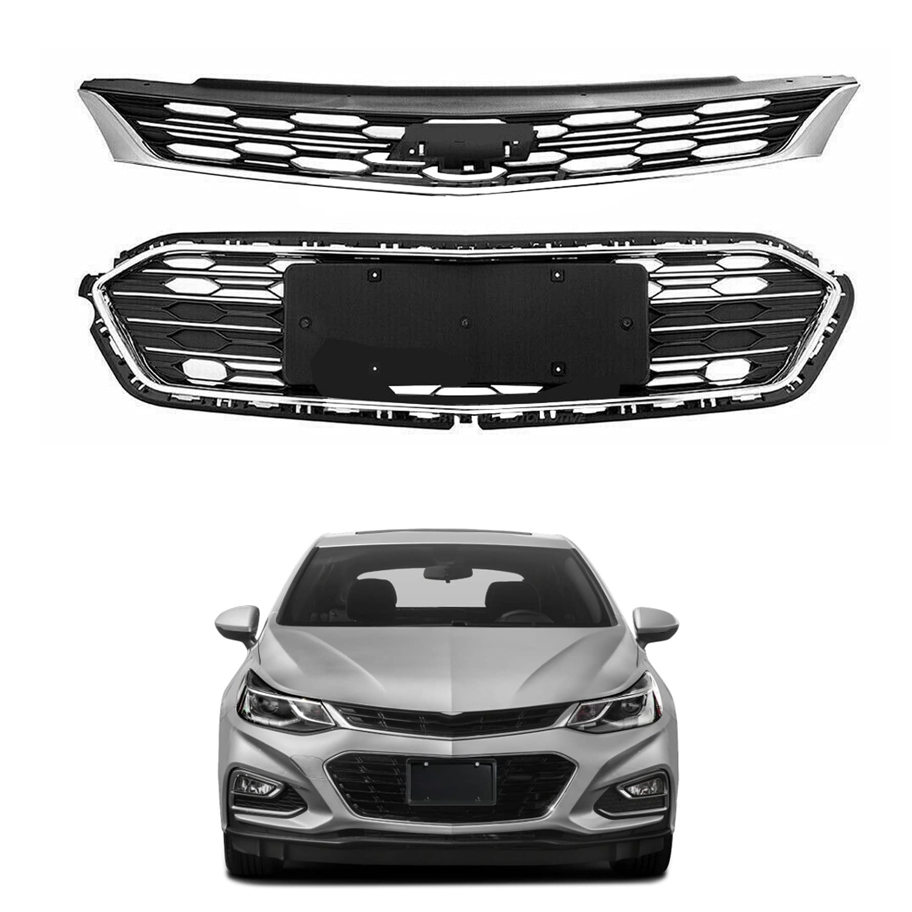 2016-2018 Chevy Cruze Front Hood Bumper Upper & Lower Grille Replacement - Perfect for Car Repair, Auto Parts Upgrade & Vehicle Customization