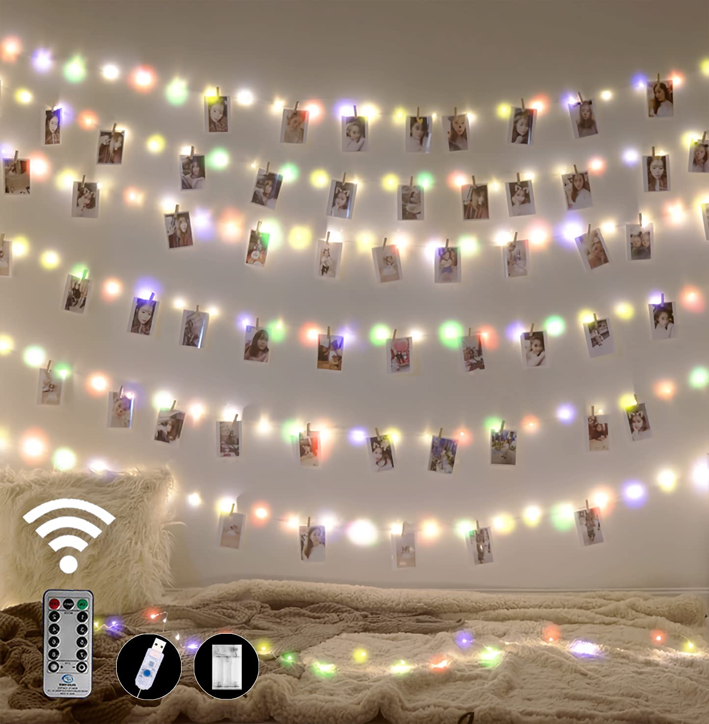 100 LED Fairy String Lights 32Ft - Photo Clip String Lights with Clips for Wall Decor, Bedroom, Dorm, Wedding & Party Decorations - Warm White Battery Operated Twinkle Lights for Indoor & Outdoor Use