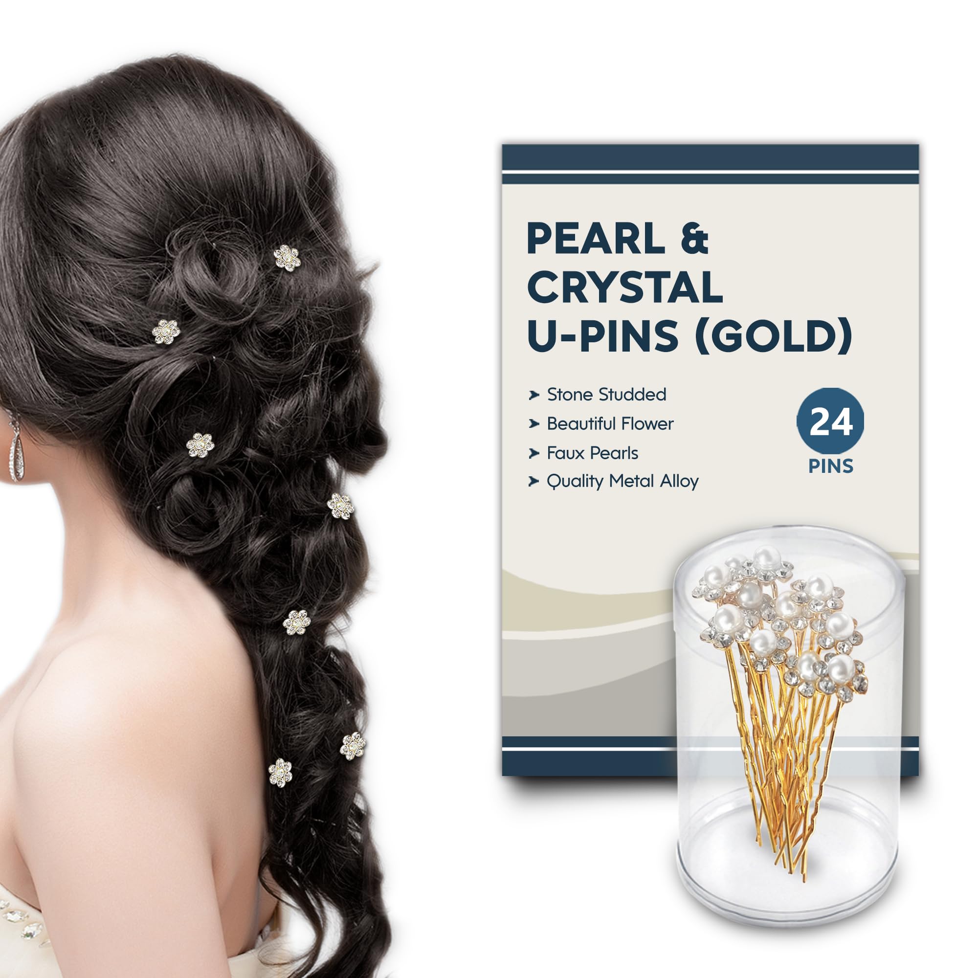 24Pcs Rhinestone Floral Hair Pins for Women - Gold Sparkly Bridal Hair Accessories for Wedding, Party & Special Occasions