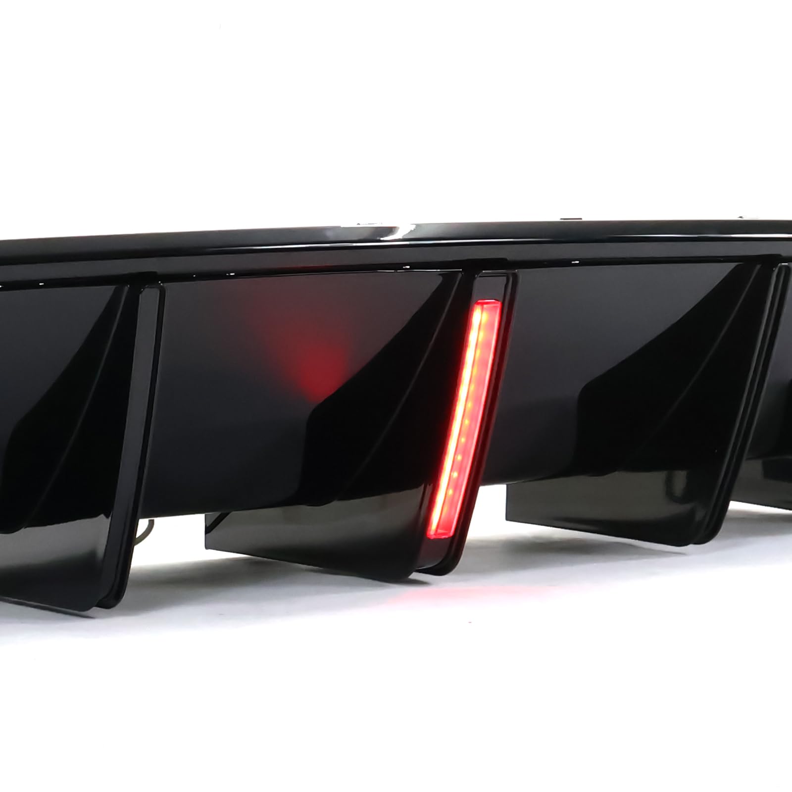 FREEMOTOR802 Gloss Black Rear Bumper Diffuser with LED Lights for 2015-2023 Dodge Charger | IKON V3 Style Quad Exhaust Tips & Shark Fin Design | Perfect for Car Upgrades & Street Racing Style Enhancement