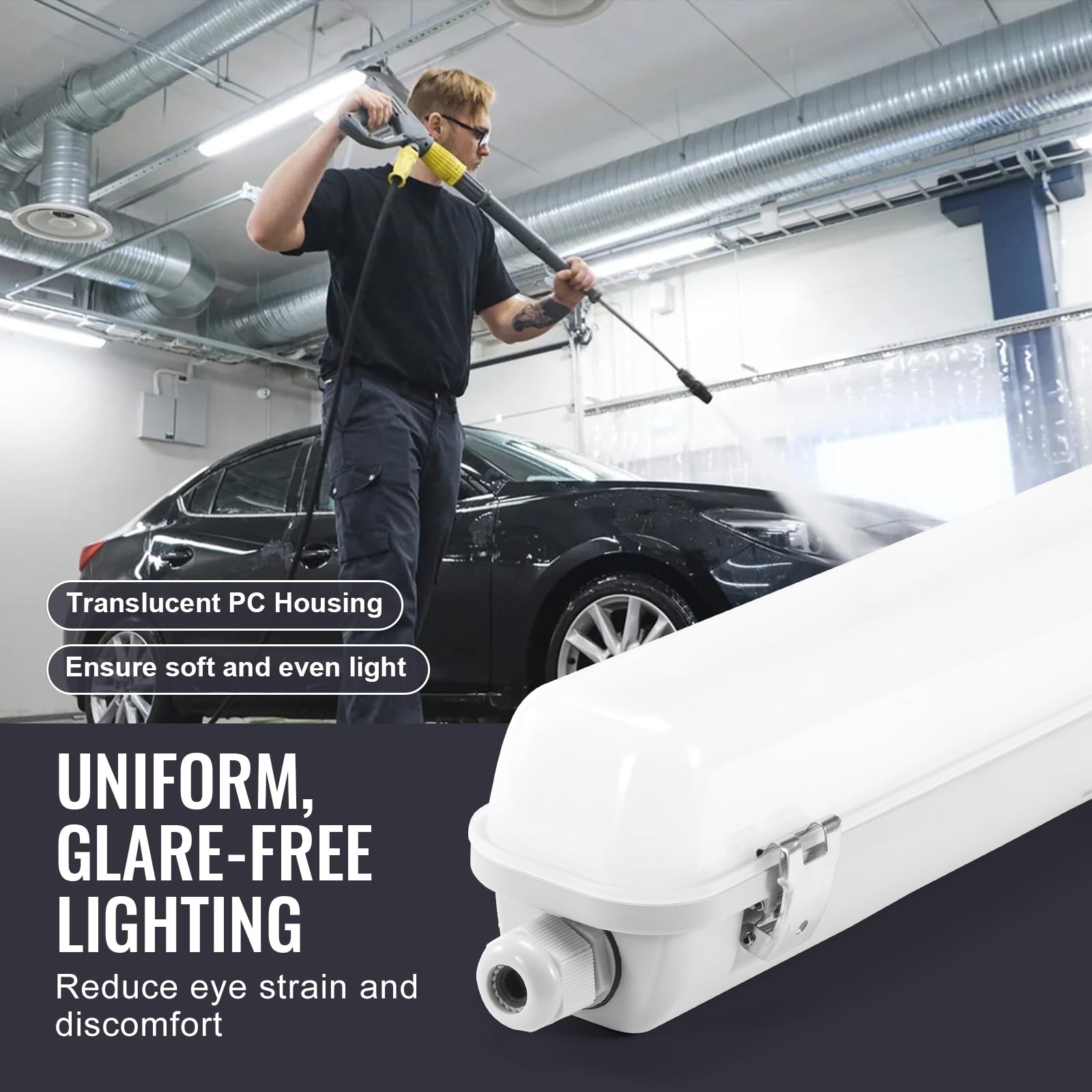 VEVOR 4FT LED Vapor Tight Light Fixture - 60W 7400LM Waterproof IP65 5000K - Durable Lighting for Outdoor, Warehouse, Freezer & Car Wash - Energy Efficient Vapor Proof Lights (4-Pack) - Perfect for Cold Environments, Parking Lots & Semi-Outdoor Areas