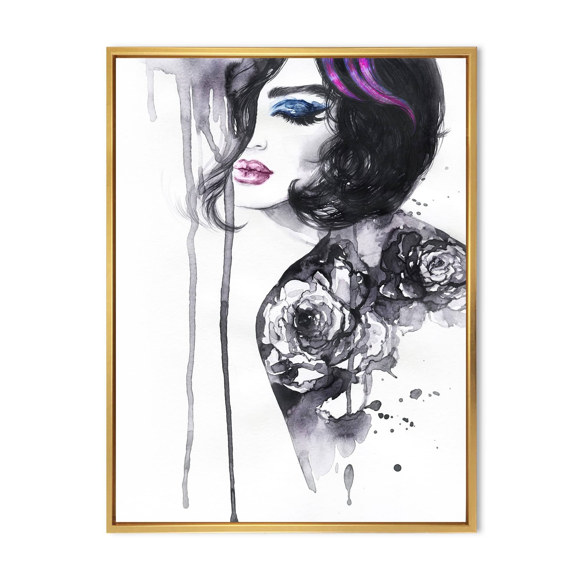 DesignQ Modern Female Portrait Framed Canvas Wall Art Print - Elegant Home Decor for Living Room, Bedroom & Office