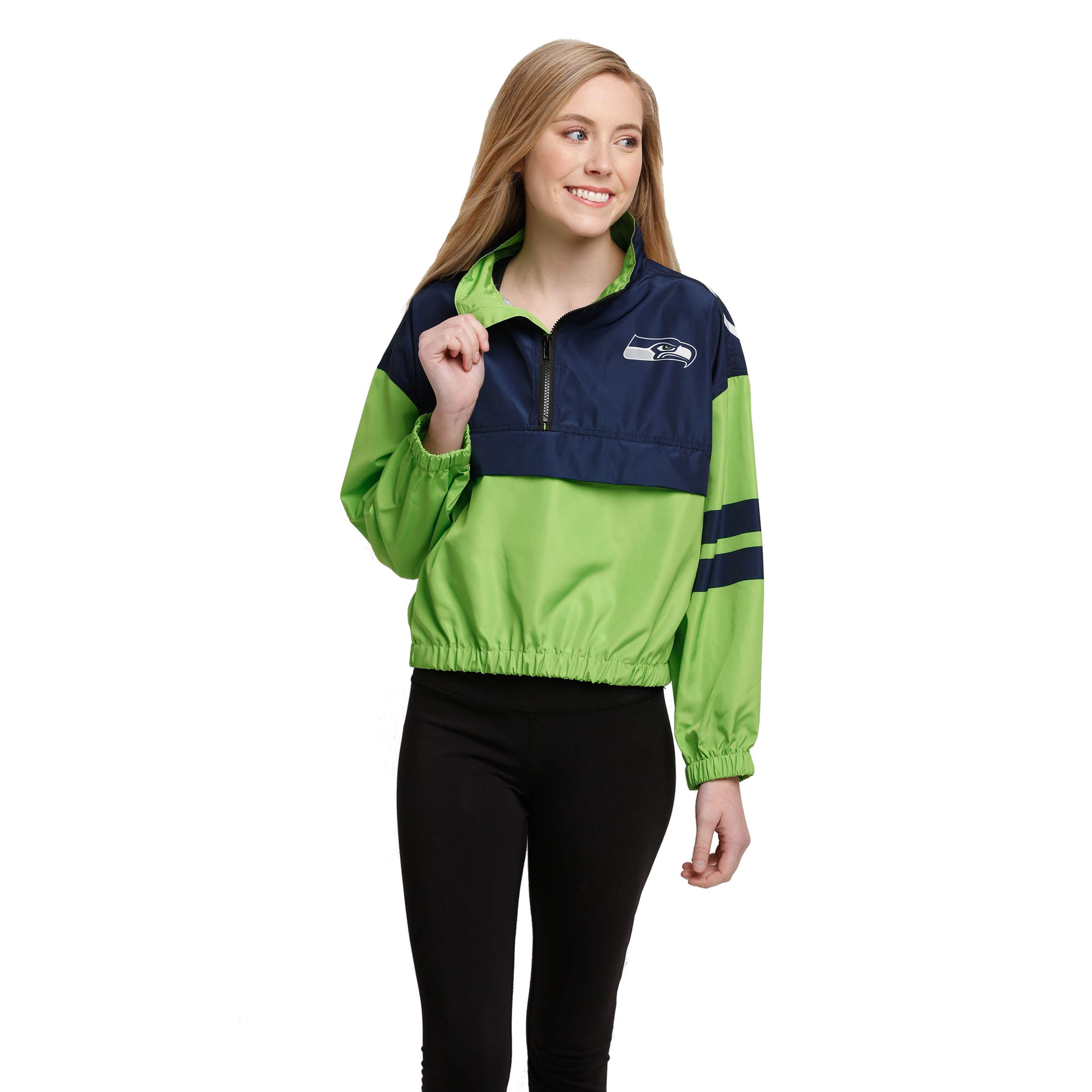 Seattle Seahawks Women's Winning Play Windbreaker Jacket - Lightweight Water-Resistant Hooded Jacket for Outdoor Sports & Casual Wear