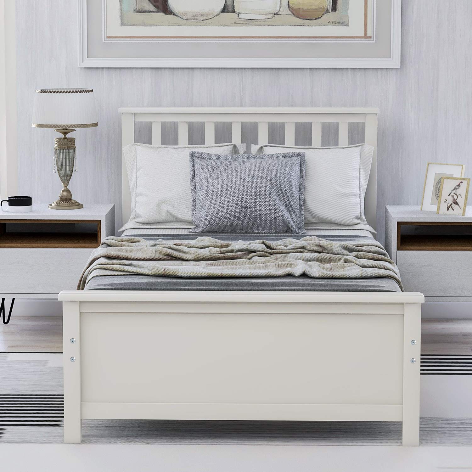 Harper&Bright Designs Solid Wood Platform Bed with Headboard & Footboard - Sturdy Wood Slat Support, No Box Spring Needed - Twin Size, White Finish - Perfect for Modern Bedrooms, Guest Rooms & Dormitories