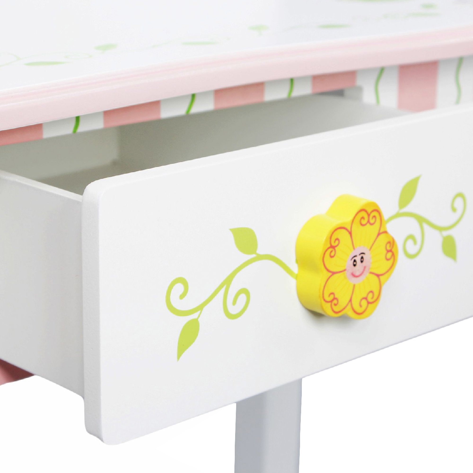 Fantasy Fields Princess & Frog Kids Vanity Table and Stool Set with 1 Drawer - White & Pink Crown-Themed Dresser for Girls Bedroom, Birthday Gift for Toddlers (Perfect for Pretend Play & Room Decor)