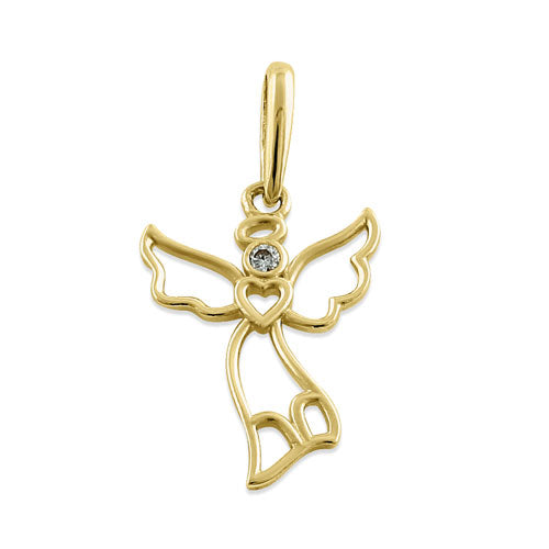 14K Yellow Gold Angel Pendant with CZ Stones - Elegant Jewelry Gift for Women, Perfect for Birthdays, Anniversaries & Special Occasions