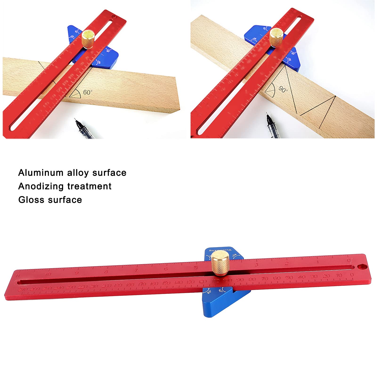 Hilitand 270mm Aluminum Alloy Woodworking Scriber - Precision Marking Gauge & Angled Ruler for Carpentry, DIY Projects, and Wood Crafting