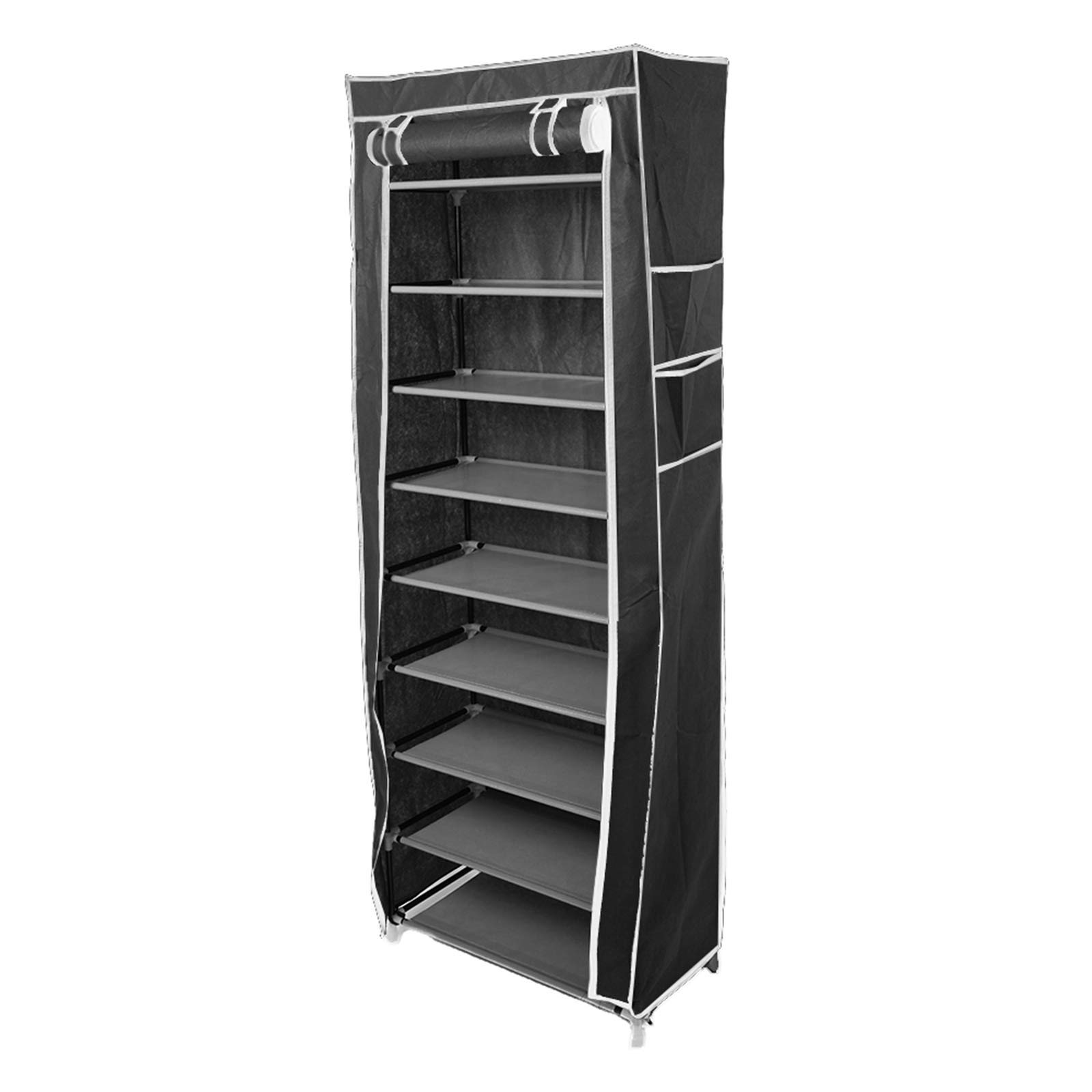 9-Tier 10-Shelf Space Saving Shoe Rack Organizer - Non-Woven Fabric Free Standing Tall Shoe Storage with Cover for Closet, Bedroom & Entryway - Black (Fashionable & Durable)