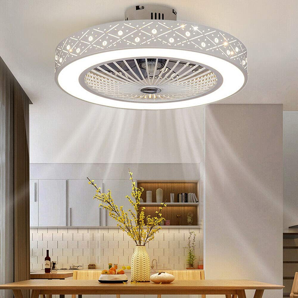 22-inch Dimmable LED Ceiling Fan with Remote - Pineapple Bead Cage Design, Adjustable Brightness for Bedroom, Living Room & Office - Energy Efficient Quiet Cooling Fan with Modern Lighting