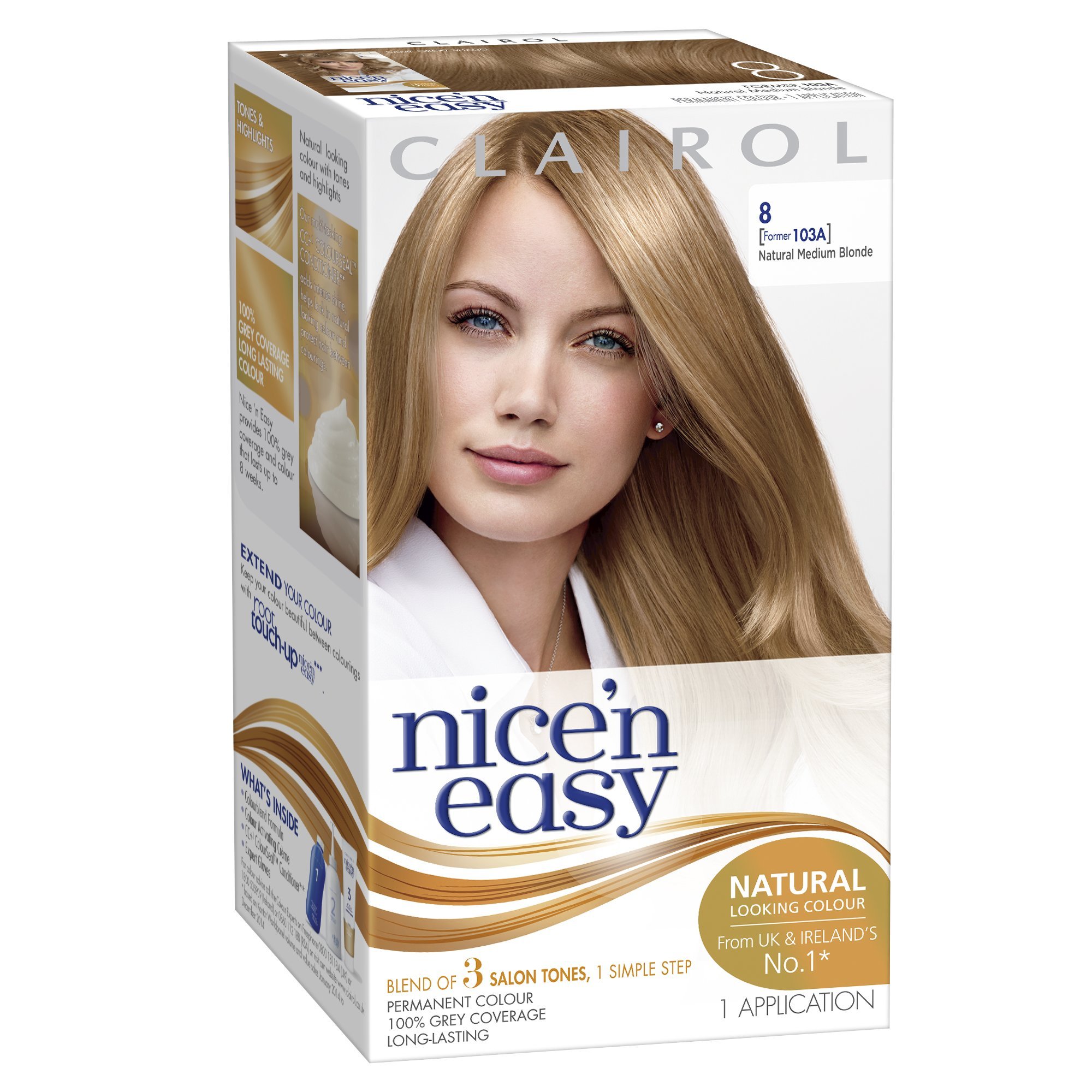 Clairol Nice'n Easy Permanent Hair Dye 103A/8 Natural Medium Blonde - Long Lasting Hair Color for Women & Men - Perfect for At-Home Salon Quality Coloring & Touch-Ups