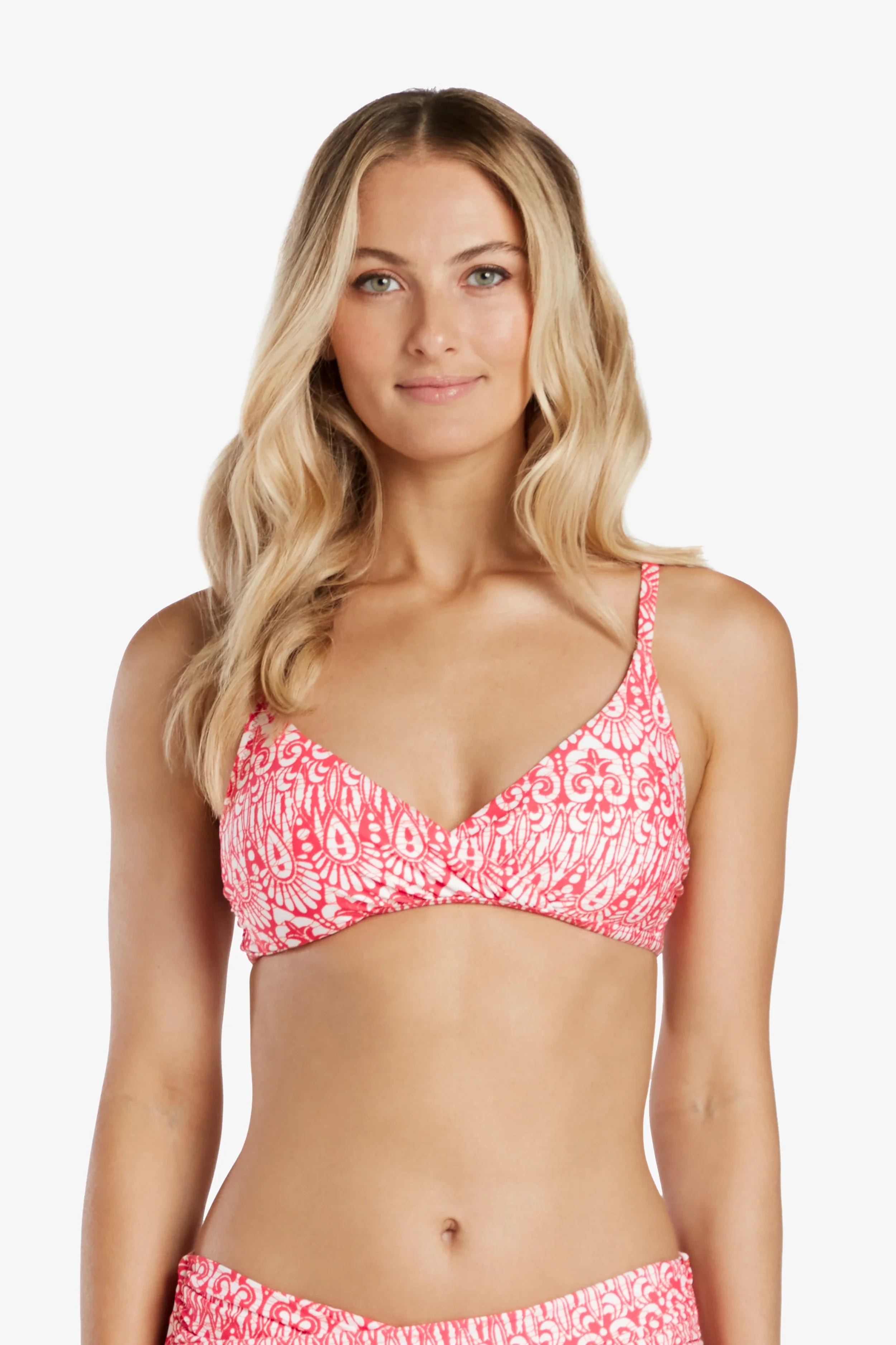 Island Batik Pink Shirred Crossover Bra - Comfortable Wireless Support for Yoga, Lounge & Everyday Wear