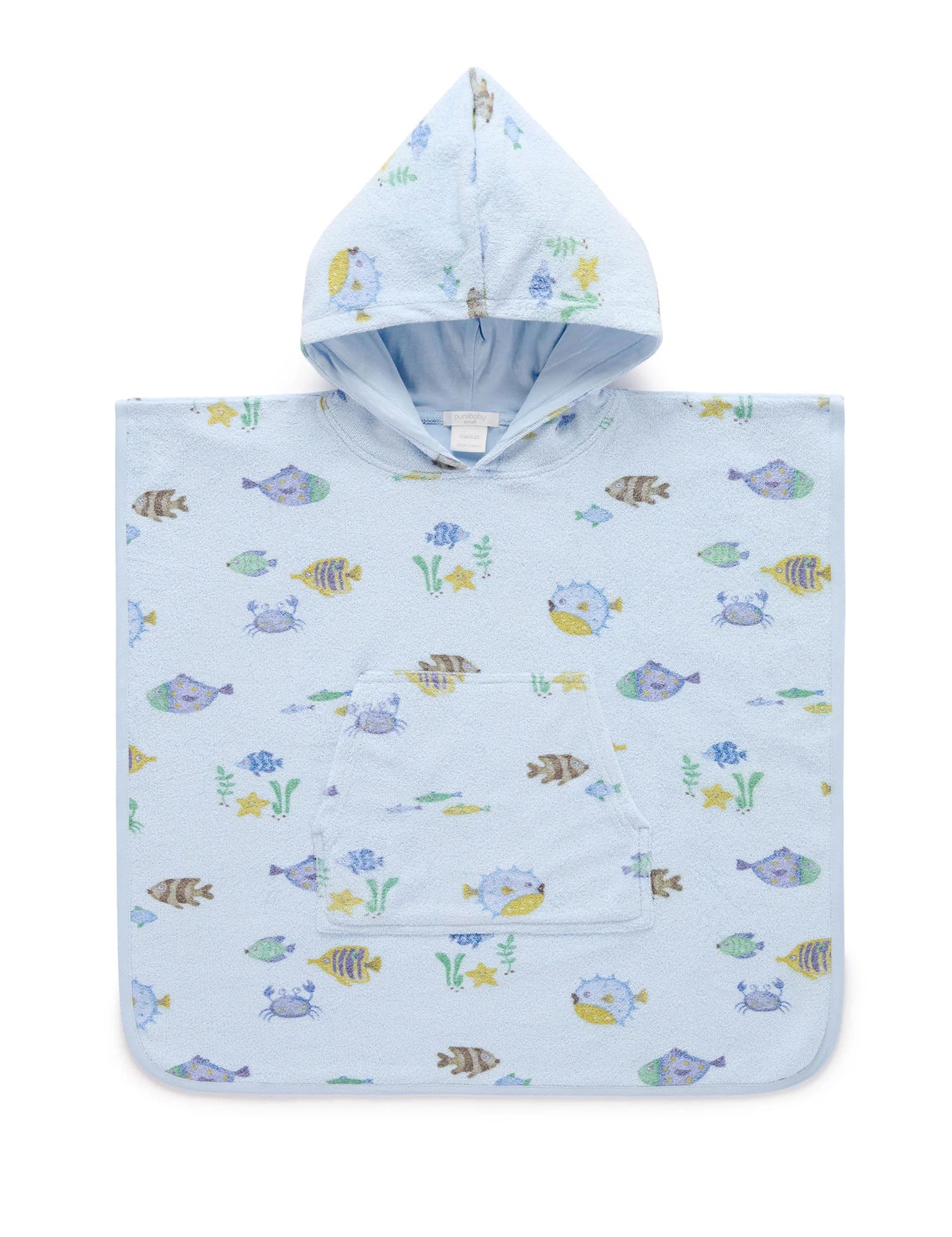 Purebaby Organic Cotton Hooded Baby Towel with Adorable Fish Design - Soft & Absorbent for Newborns, Infants & Toddlers - Perfect for Bath Time, Swimming & Beach Outings