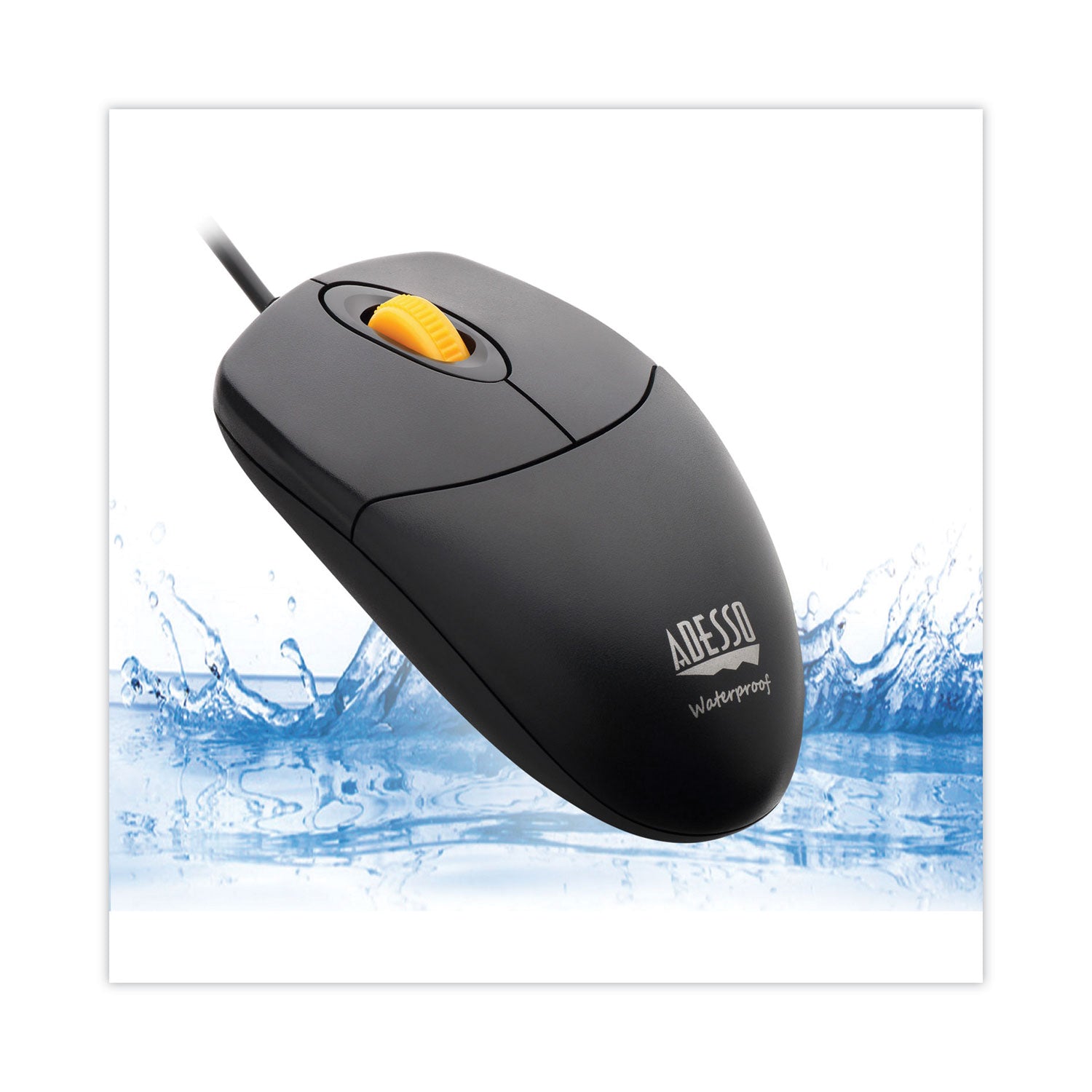 Adesso iMouse W3 Waterproof Antimicrobial Computer Mouse with Magnetic Scroll Wheel - USB 2.0 Ergonomic Mouse for Left/Right Hand Use (Black) - Perfect for Office, Gaming & Hygienic Workspaces