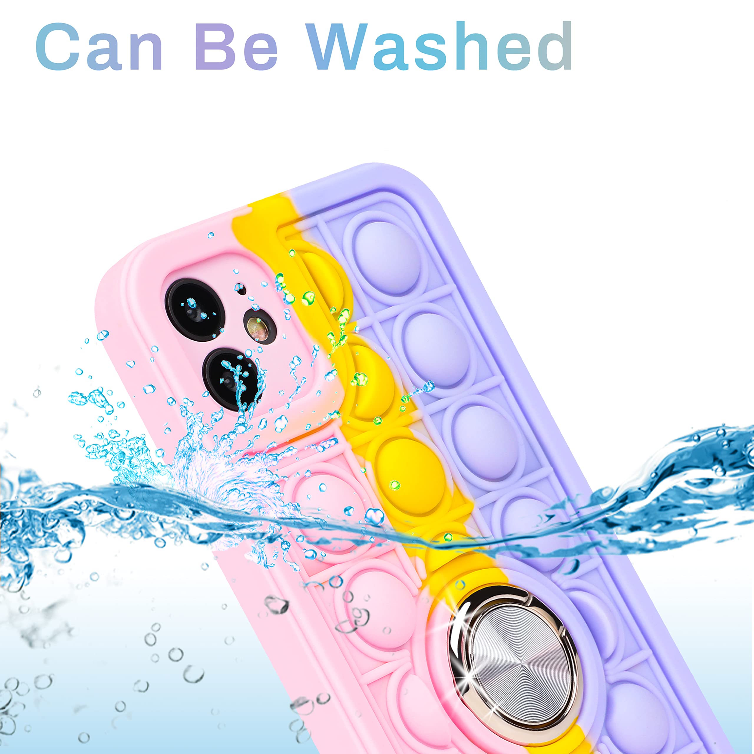 Joyleop Purple Bubble Silicone Case for iPhone 12 - Fidget Design Fun Phone Cover with Metal Ring Buckle | Cute Kawaii Protective Case for Girls, Boys & Kids | Perfect for Stress Relief, Fashion & Everyday Use (6.1
