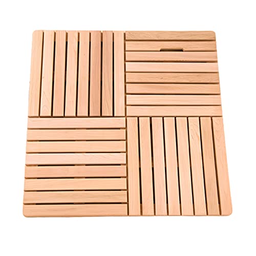 Premium Waterproof Wooden Bath Mat - Non-Slip Shower Floor Mat for Bathroom & Outdoor Use - 60x60cm Natural Wood Bathroom Rug - Perfect for Spa, Poolside & Wet Areas