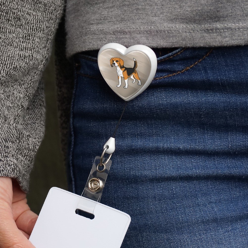 Beagle Pet Dog Heart Lanyard Retractable Reel Badge ID Card Holder - White | Dog Lover Accessories for Work, School & Events | Hands-Free Convenience for Nurses, Teachers & Office Professionals