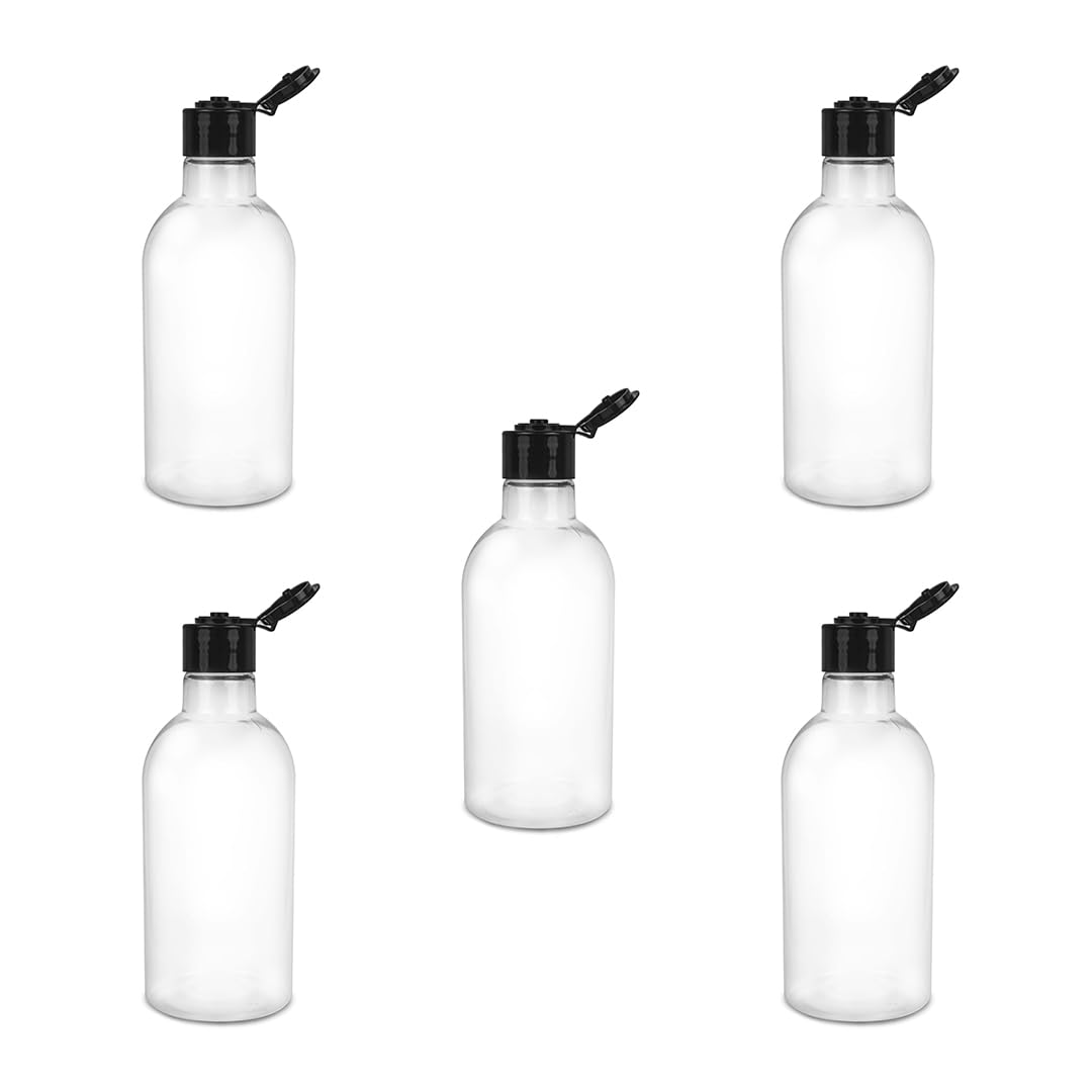 Transparent Refillable Plastic Flip-Top Bottles for Lotions, Liquid Soap, Creams & Cosmetics - 250ml Leak-Proof Travel Containers (Pack of 5) - Perfect for DIY Skincare, Bathroom Organization & Salon Storage