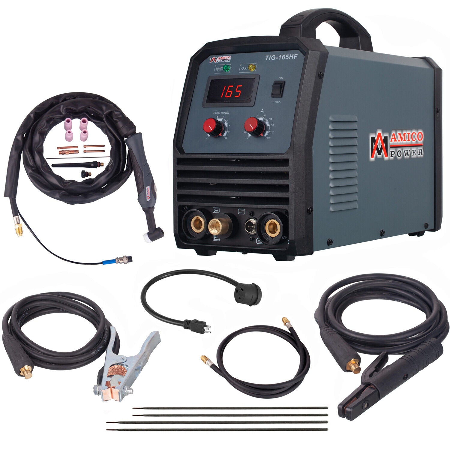 Amico 165 Amp TIG/Stick Welder - 100-250V Wide Voltage DC Inverter Welding Machine with HF Start | Portable for Home, Garage & Metal Fabrication Projects