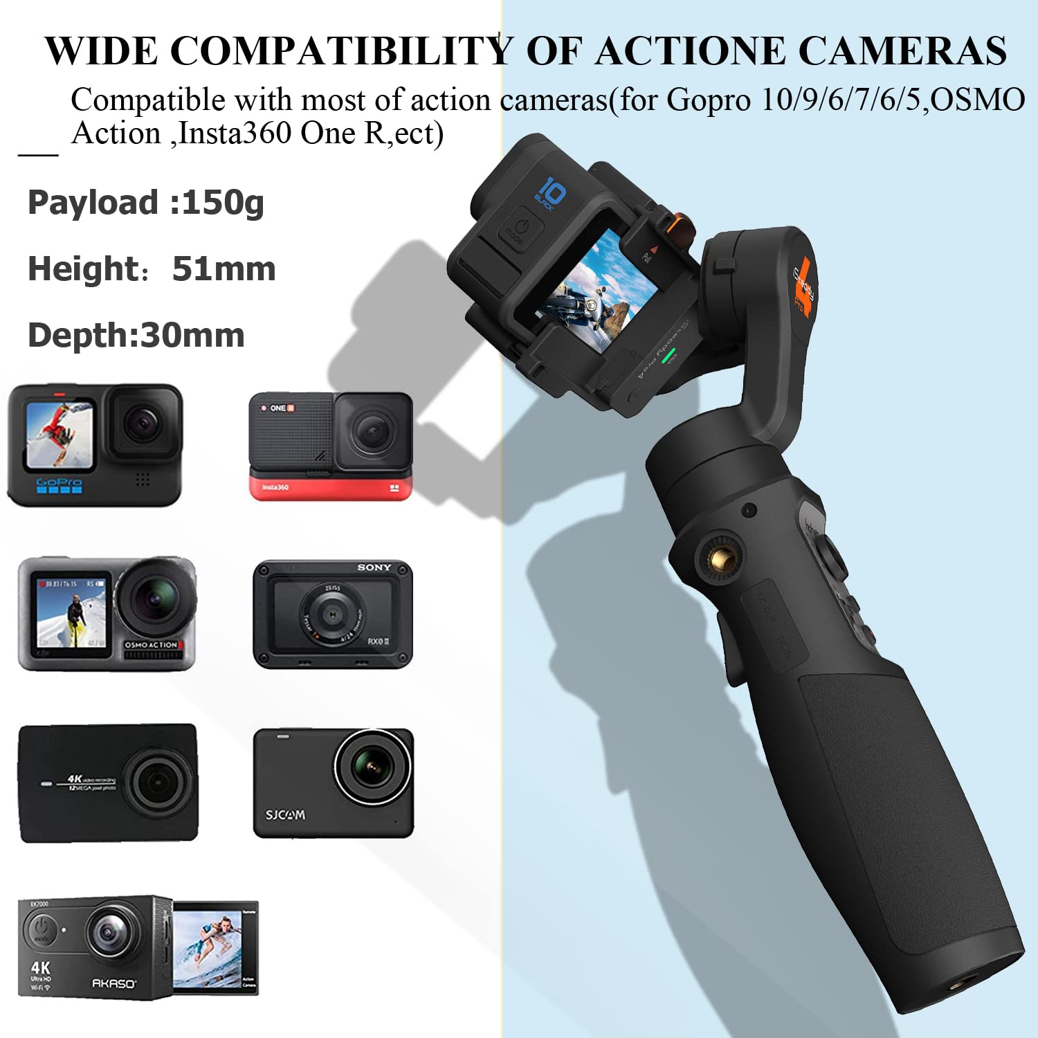 Hohem iSteady Pro 4 3-Axis Gimbal Stabilizer for GoPro 13/12/11/10/9/8/7/6/5, Osmo Action & Action Cameras - Bluetooth & Cable Control, IPX4 Splash Proof with Tripod - Perfect for Vlogging, Travel, Sports & Adventure Filming