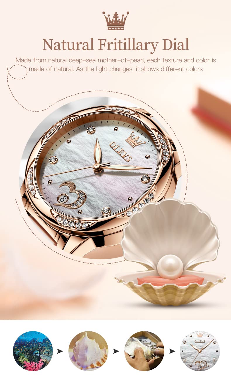 OLEVS Automatic Watches for Women - Rose Gold Luxury Self-Winding Watch with Date Display | Elegant Dress Watch for Business, Party & Everyday Wear
