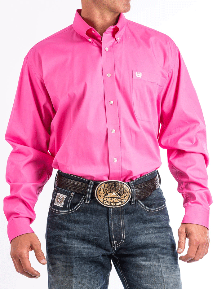 Men's Western Long Sleeve Button Down Shirt - Solid Pink Cowboy Shirt for Rodeo, Country Music Festivals & Casual Wear