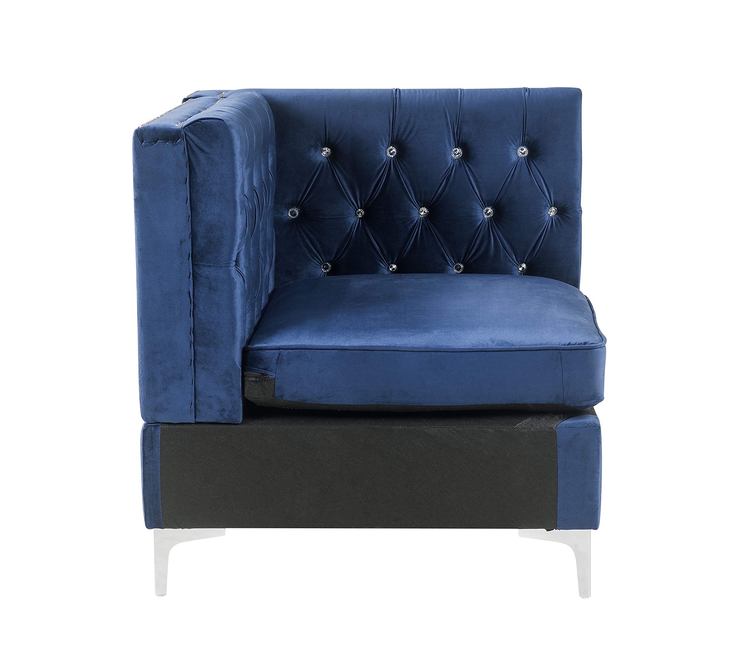 Acme Furniture Jaszira Modular Sectional Sofa Wedge in Blue Velvet - Modern Living Room Seating for Small Spaces & Apartments