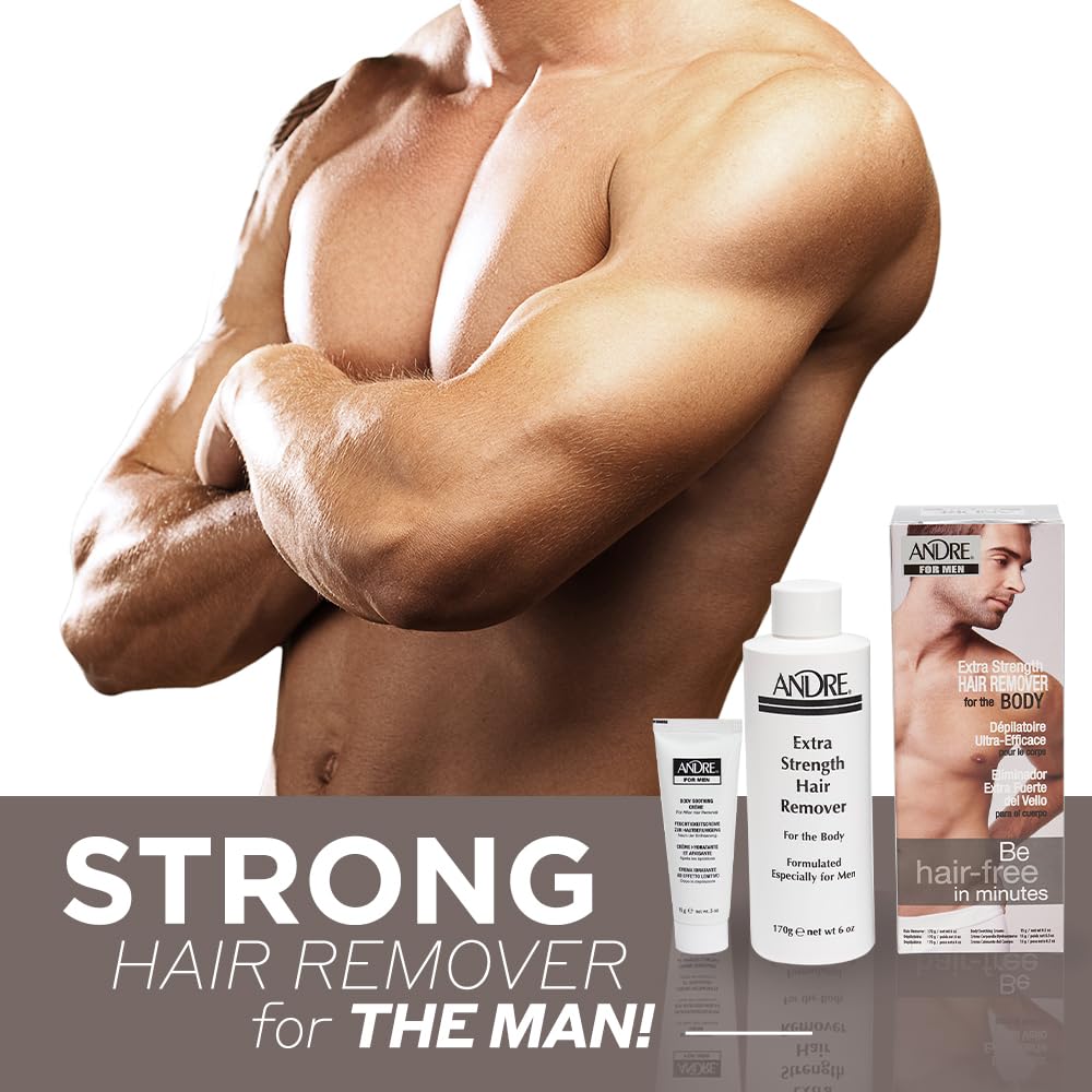 Andre Extra Strength Hair Remover Cream for Body - 6 oz | Painless & Effective Hair Removal for Legs, Arms, Bikini Area | Smooth Skin at Home or Salon Use