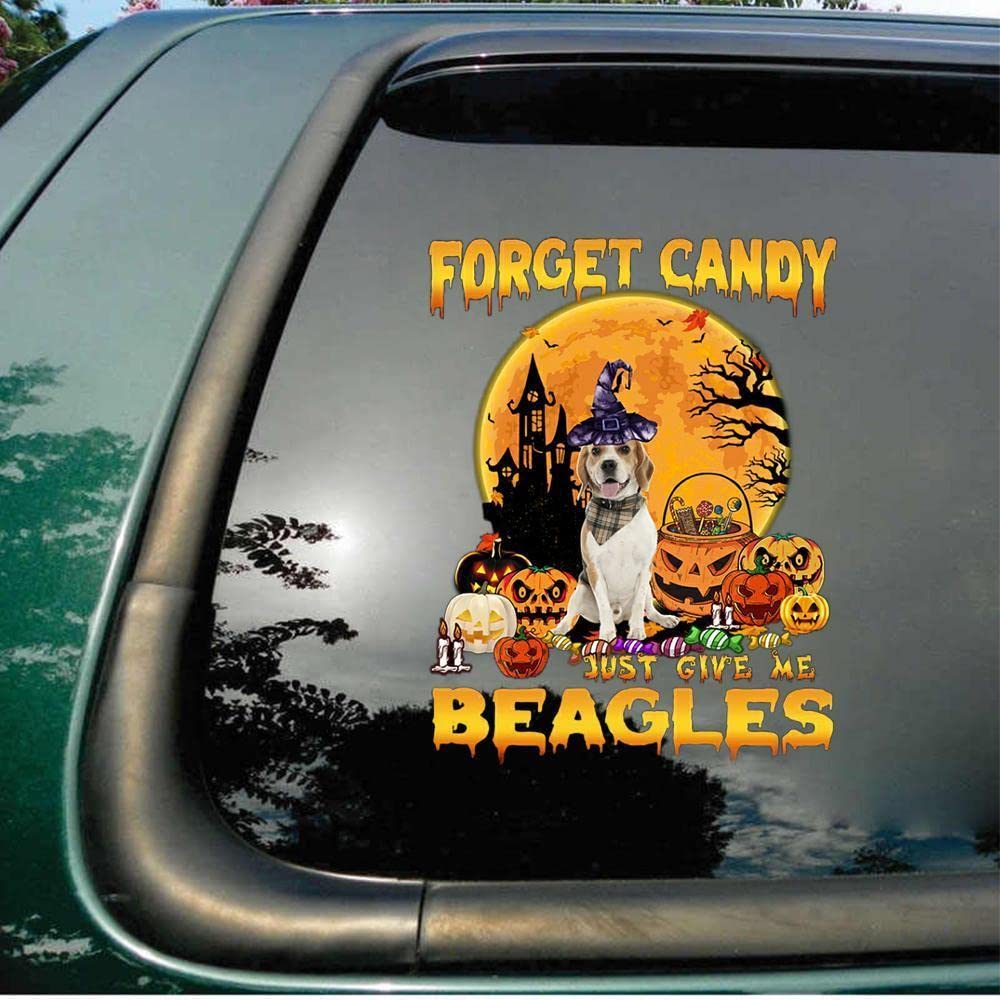 Funny Lemon Beagle Dog Halloween Car Decal - Forget Candy, Just Give Me Beagles - Transparent Window Sticker for Bumper, Car Accessories - Perfect for Halloween Decorations and Pet Lover Gifts