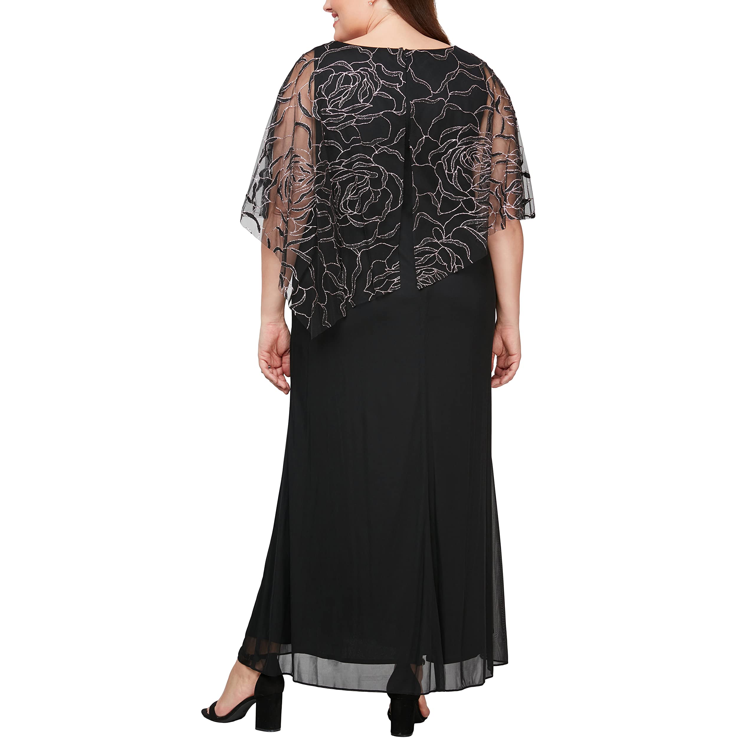Elegant Plus Size Long Floral Shimmer Cape Gown for Women | Formal Evening Dress for Wedding Guest & Special Occasions | Perfect for Prom, Cocktail Party & Black Tie Events