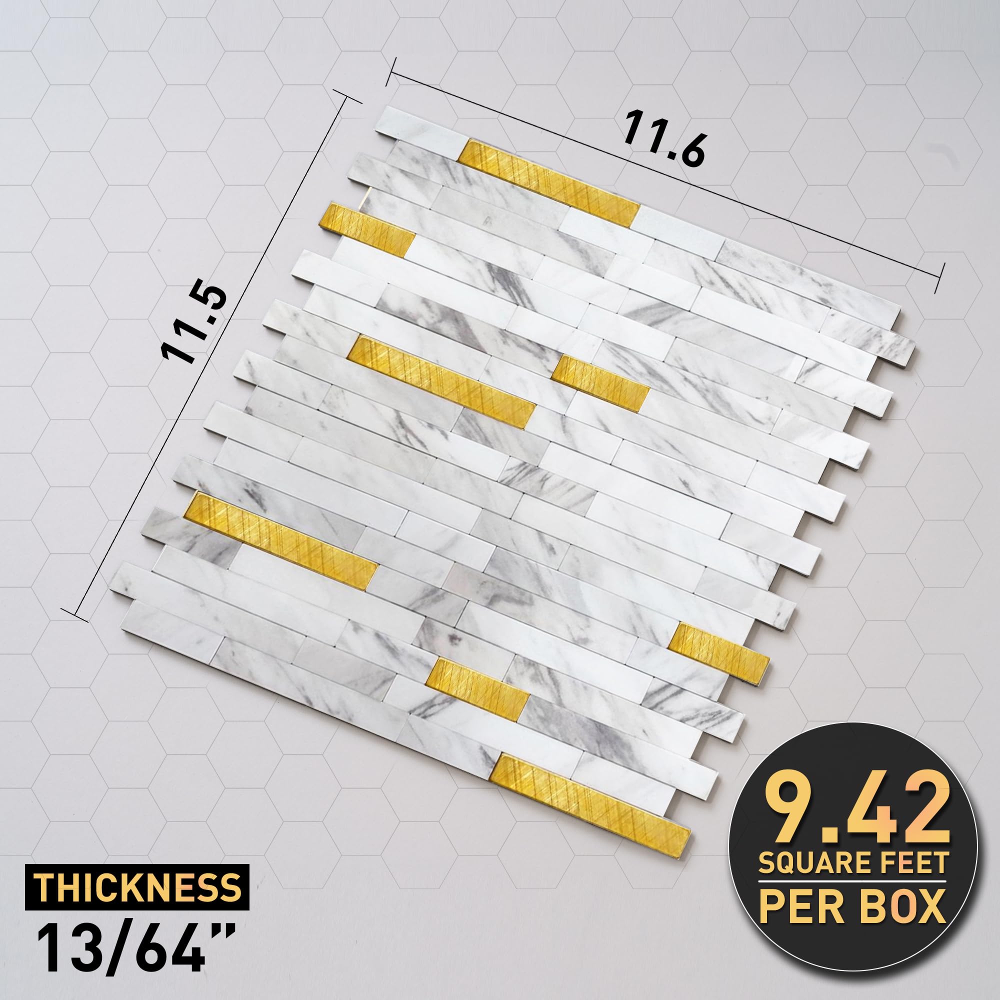 Peel & Stick Backsplash Wall Tile - 10 White & Gold Faux Marble Self-Adhesive Sheets (11.8