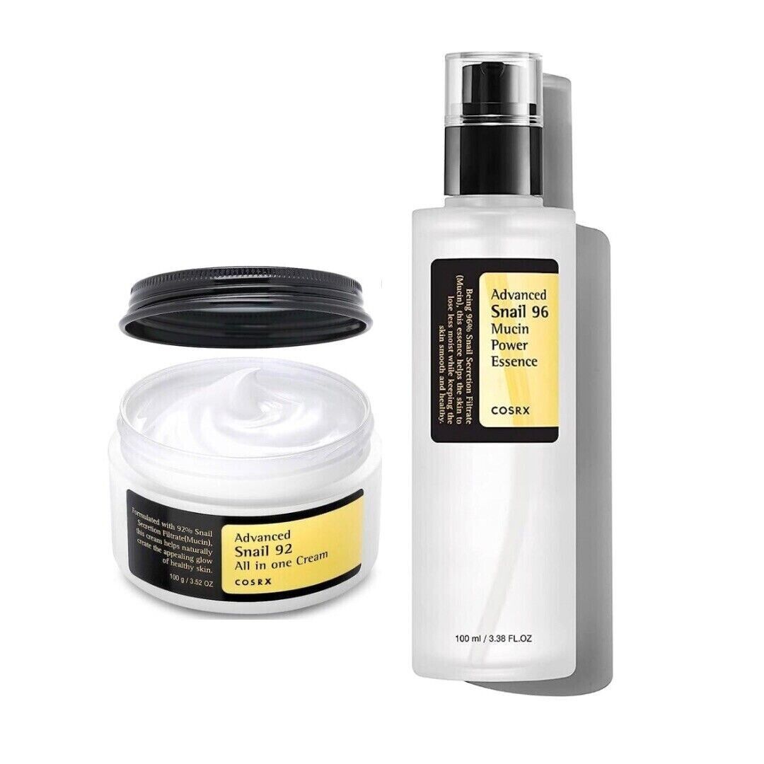 COSRX Advanced Snail 96 Mucin Power Essence 100ml & Snail 92 All In One Cream 100g Set - Korean Skincare for Hydration, Wrinkles & Brightening - Perfect for Dry Skin & Night Routine