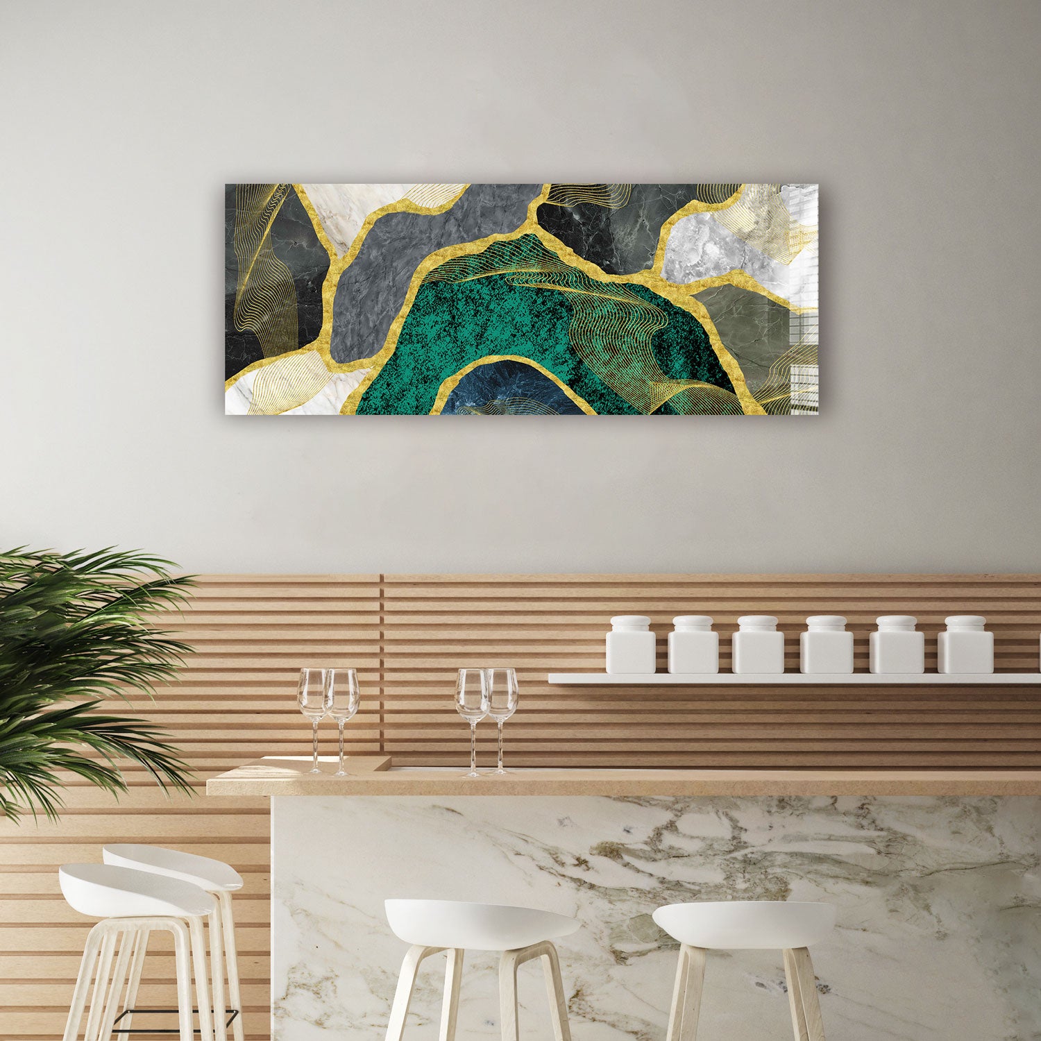 Elegant Green Marble Design Panoramic Wallpaper - Perfect for Living Room, Bedroom & Office Decor