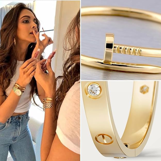 MEENAZ Adjustable Evil Eye Bracelet for Women - Stylish Rose Gold Kada Bangle, Anti-Tarnish Jewelry, Perfect Friendship Gift for Sister, Girls & Women | Ideal for Daily Wear, Parties & Special Occasions