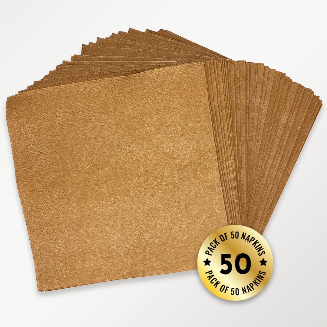 Eco-Friendly Brown Paper Napkins by Kissymix - 50 Pack Triple Layer Compostable Kraft Tissue Serviettes for Birthday, Wedding, Christmas & Dinner Parties | Sustainable Tableware for Home, Restaurant & Catering Events