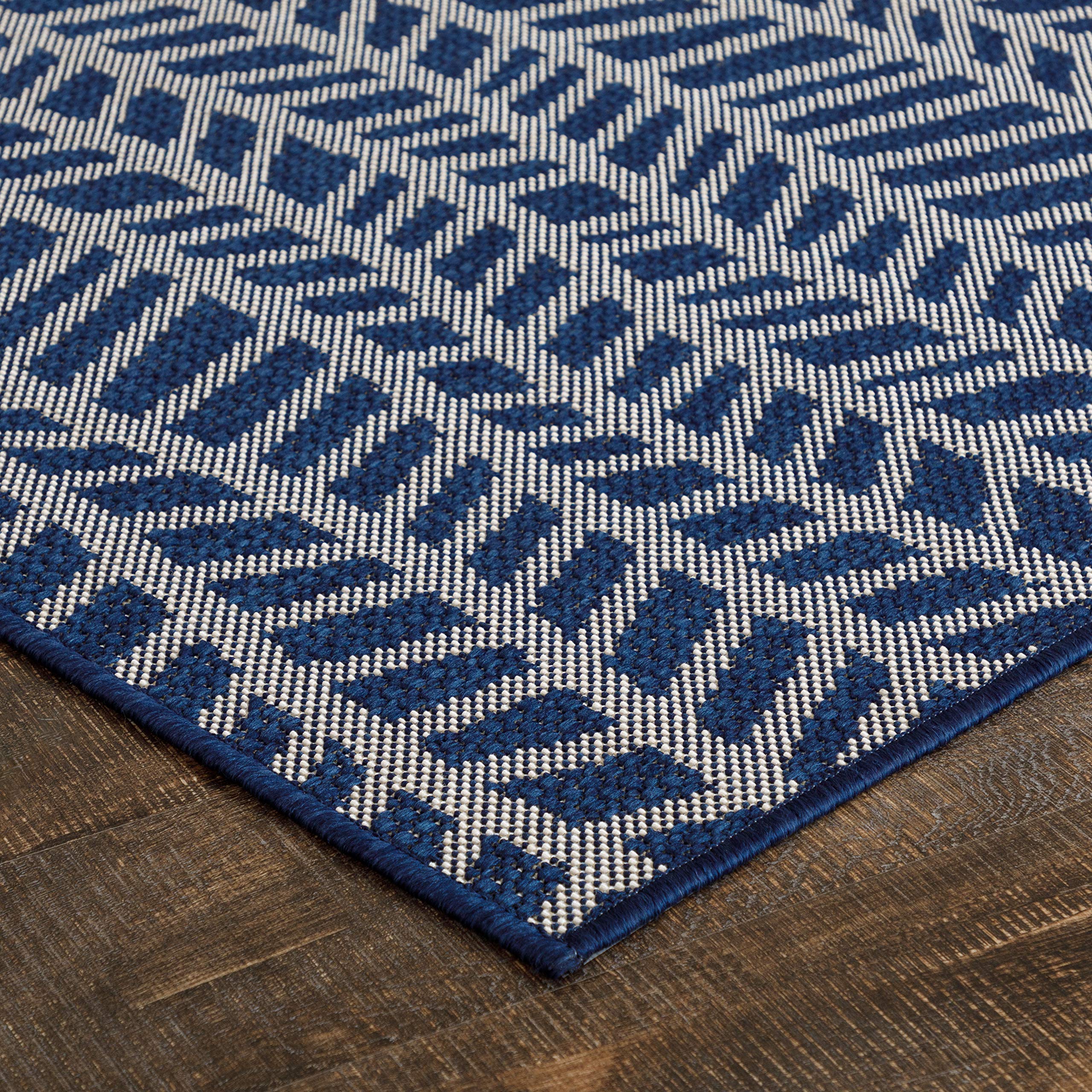 Premium Geo Wave Area Rug 8'x10' Navy Blue - Indoor/Outdoor Waterproof & Non-Slip - Perfect for Patio, Living Room, Bedroom, and Office Decor