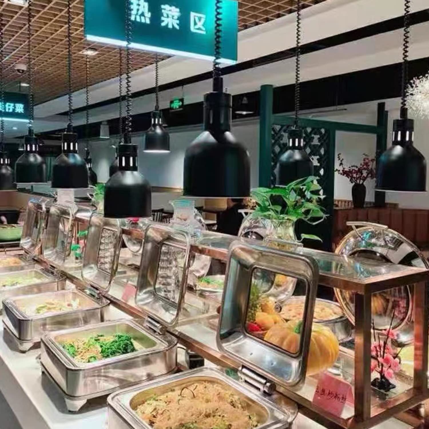 Commercial Black Hanging Food Heat Lamp - Buffet Warmer for Restaurants