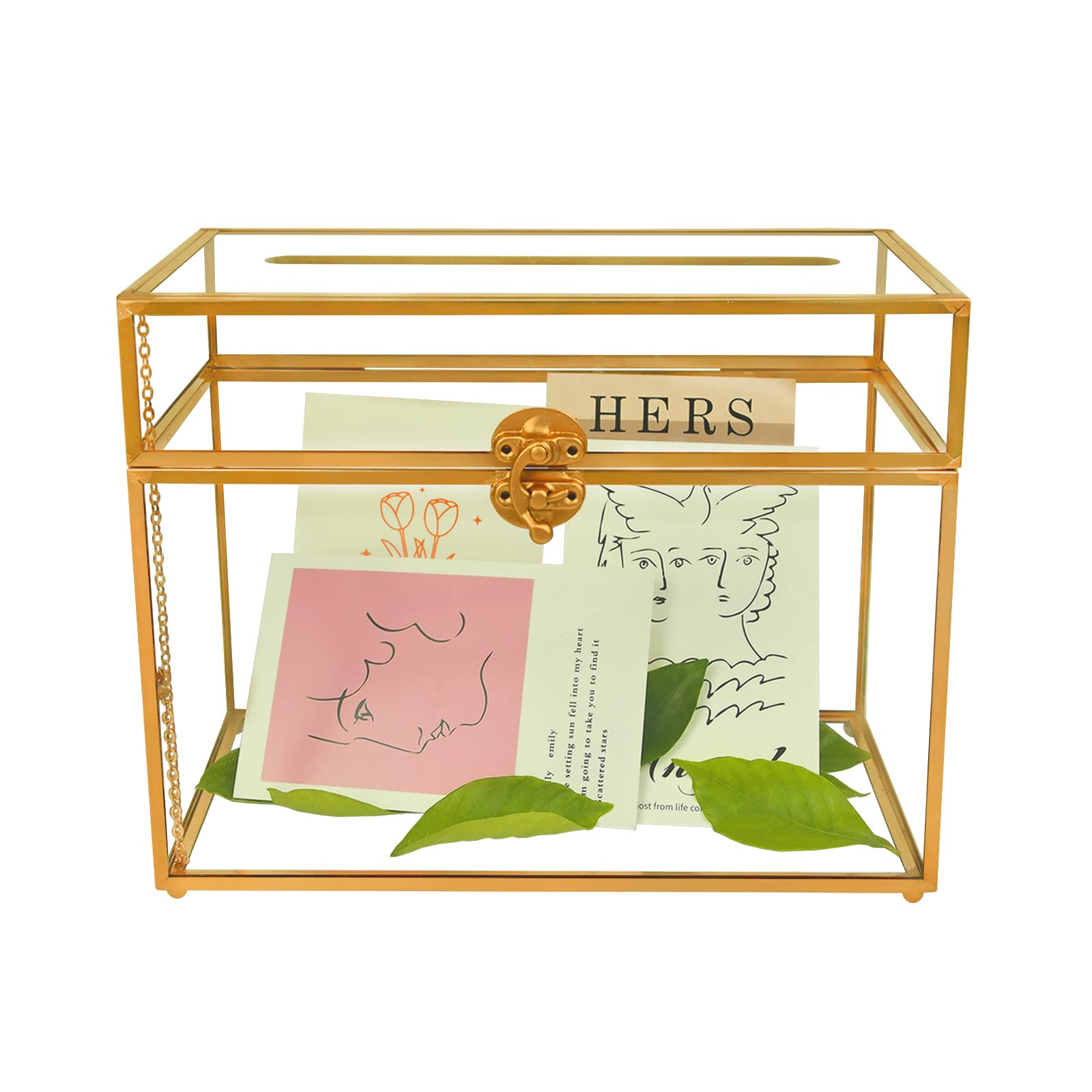 Elegant Gold Glass Card Holder - Rectangle Wedding Envelope Box with Slot & Foot, Perfect for Reception, Party Centerpiece, Gift Card Display & Home Decor