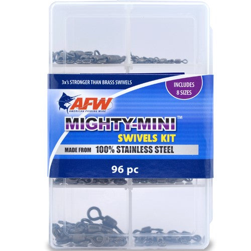 AFW Mighty Mini Swivels Kit - 96pc Fishing Swivel Set with Stainless Steel Snap Swivels for Saltwater & Freshwater Fishing - Perfect for Lure Rigging, Tackle Box & Outdoor Fishing Gear