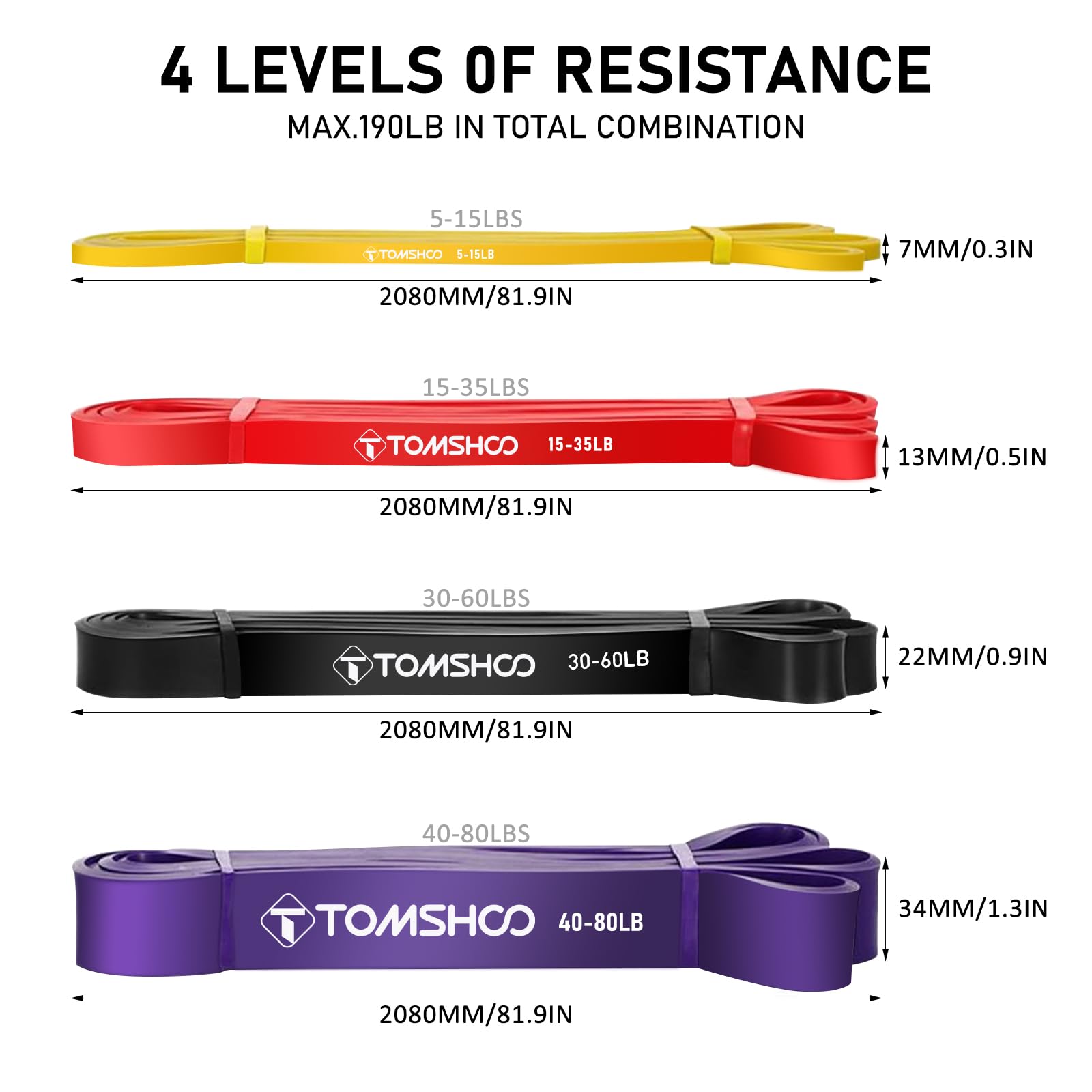 TOMSHOO Resistance Bands Set - 5-Piece Exercise Bands for Strength Training, Workout, Yoga & Physical Therapy | Perfect for Home Gym, Fitness, Pull Up Assistance & Rehabilitation (Men & Women)