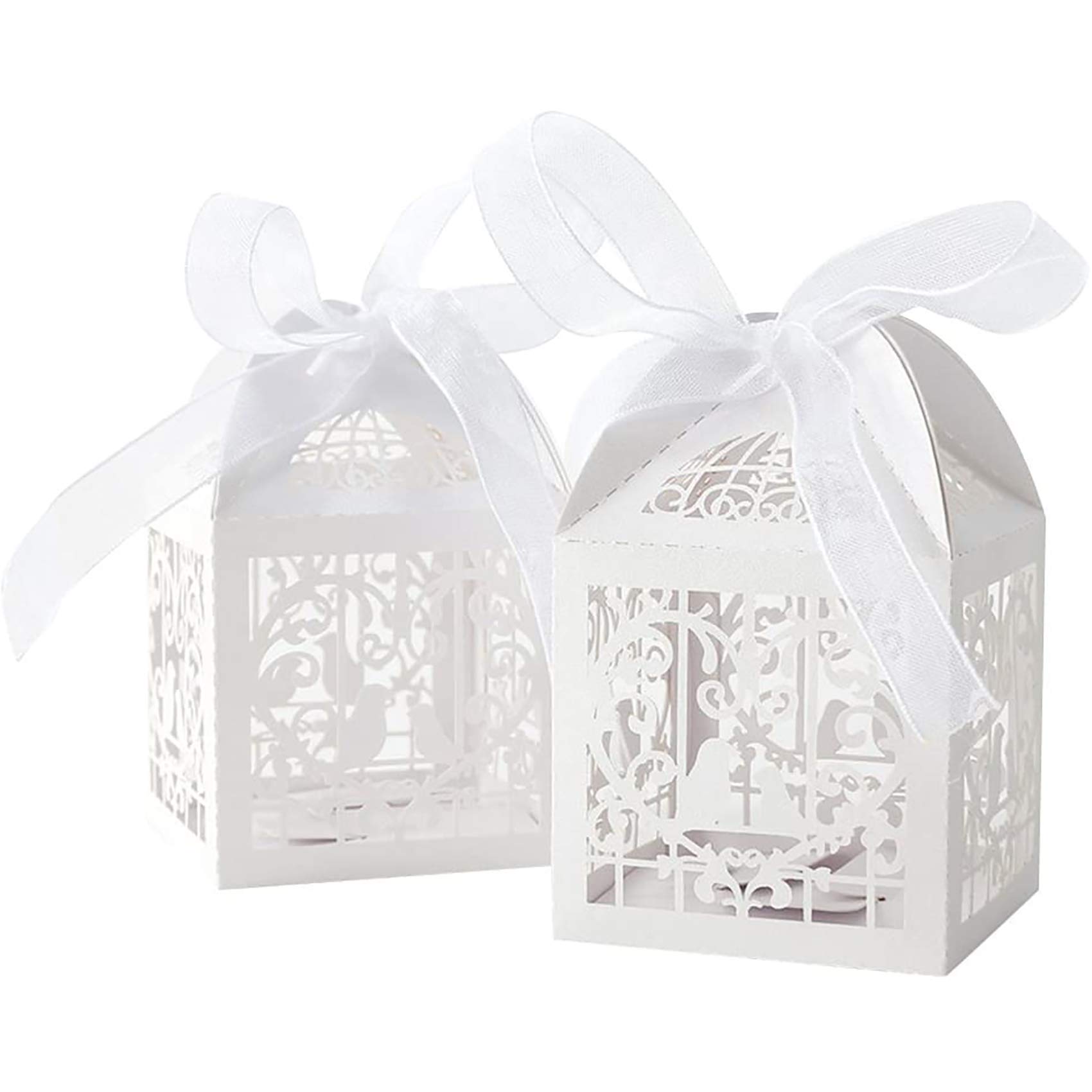 100-Pack DIY White Wedding Favor Boxes - Elegant Hollow-Out Bird Design European Style Gift Box for Candy, Chocolates, and Party Favors | Perfect for Weddings, Bridal Showers, Baby Showers & Special Events