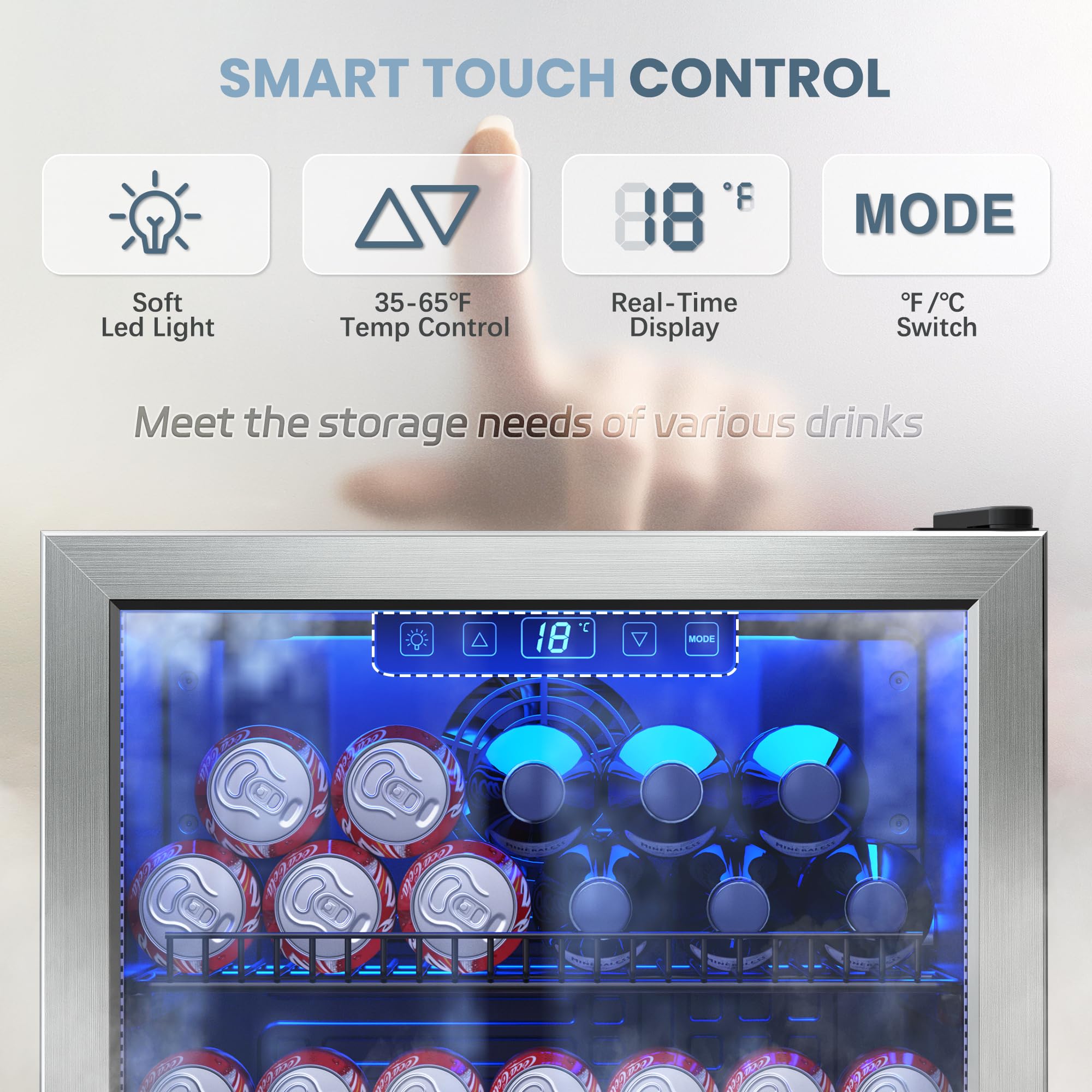 Compact 3.2 Cu.Ft Beverage Refrigerator with Glass Door - Adjustable Shelves & Digital Temperature Control for Wine, Beer, Soda - Perfect for Home Bar, Office, Dorm or Kitchen (Silver)