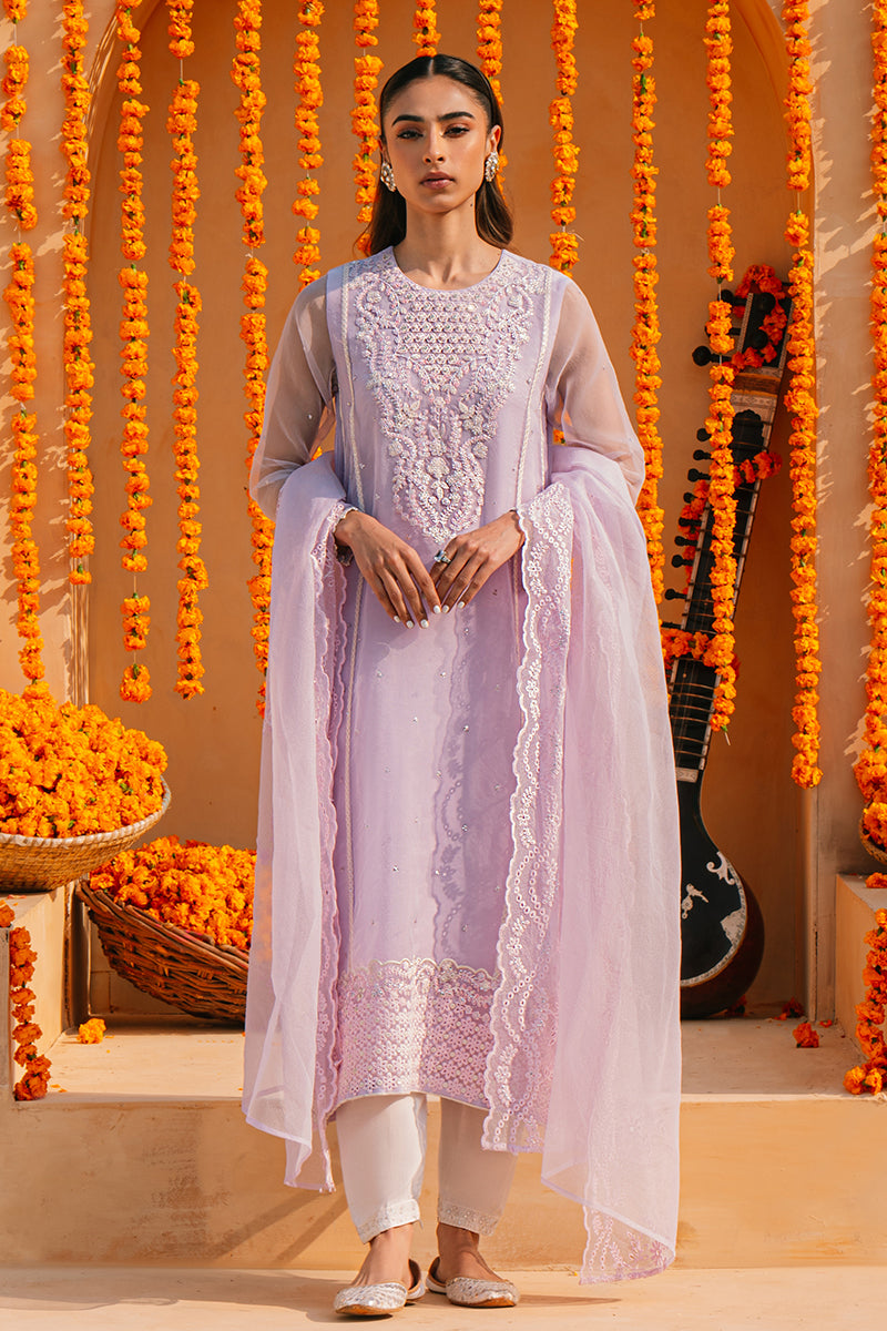Lilac Whisper 2-Piece Organza Embroidered Suit Set for Women | Elegant Formal Wear for Weddings, Parties & Special Occasions