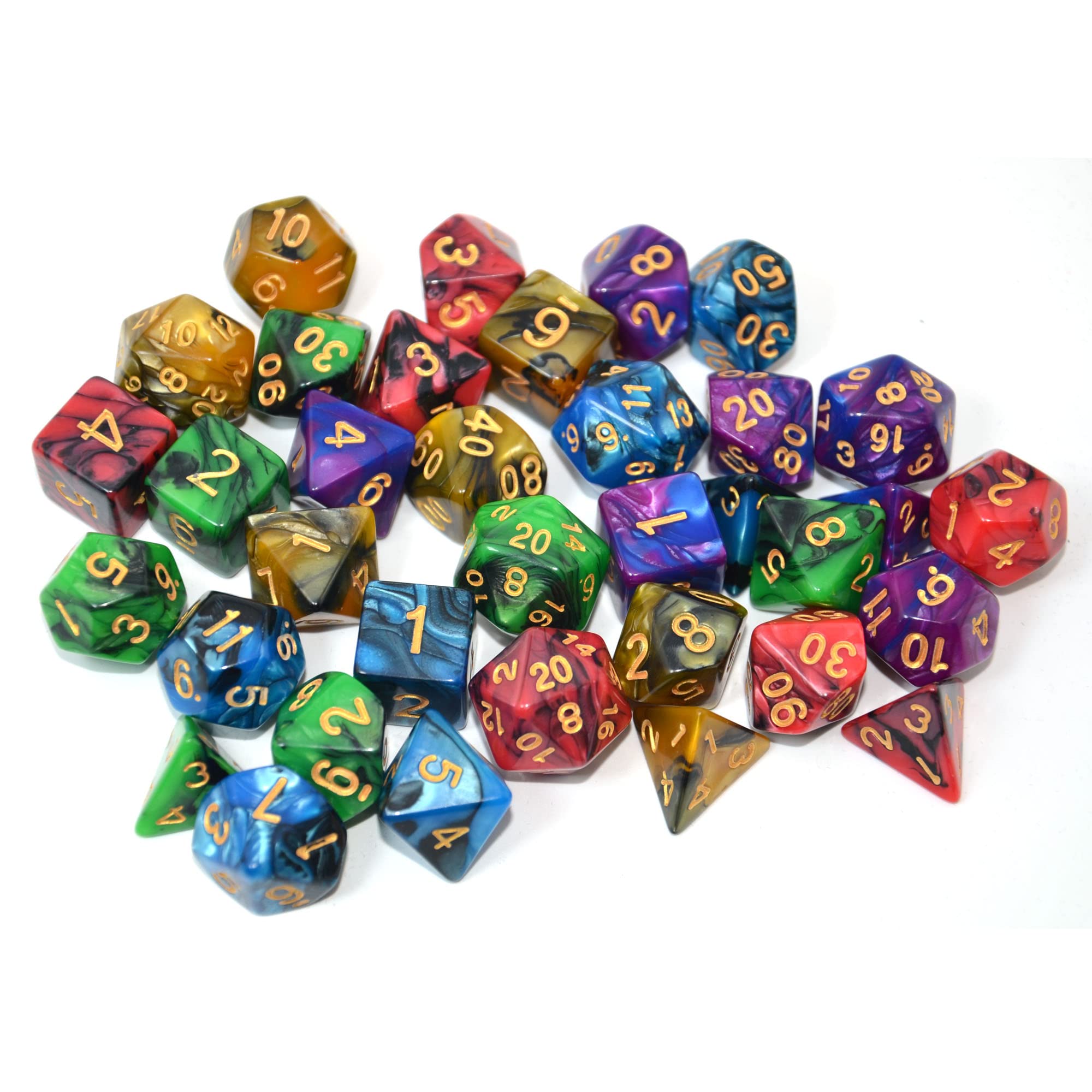 SmartDealsPro 5 x 7-Piece Double-Colored Polyhedral Dice Set with Pouch - Perfect for D&D, RPG, MTG, Dungeons & Dragons Tabletop Board Games (Includes D4, D6, D8, D10, D%, D12, D20) - Ideal for Game Nights, Campaigns & Roleplaying Adventures