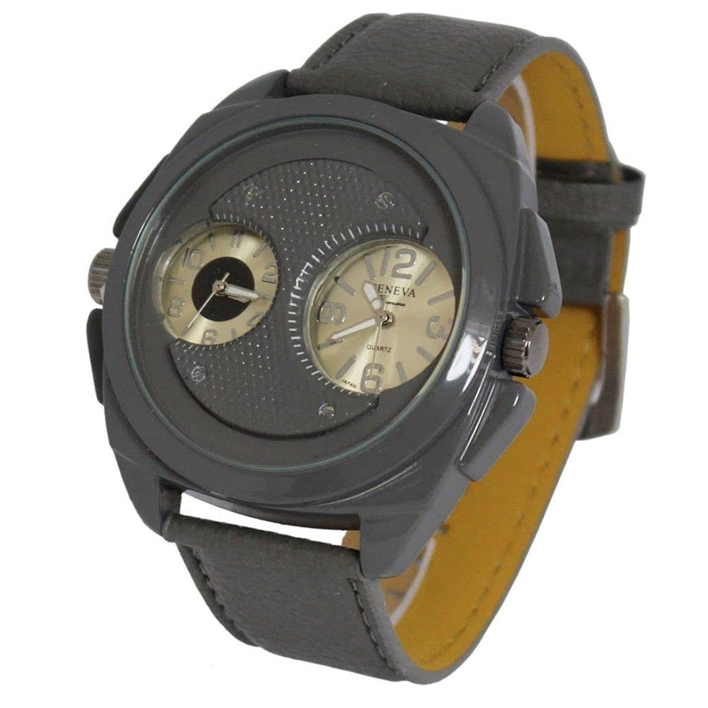 Geneva Premiere Men's Faux Leather Band Elegant Watch - Quartz Movement Chronograph - Stylish Dress Watch for Business, Formal Events & Everyday Wear